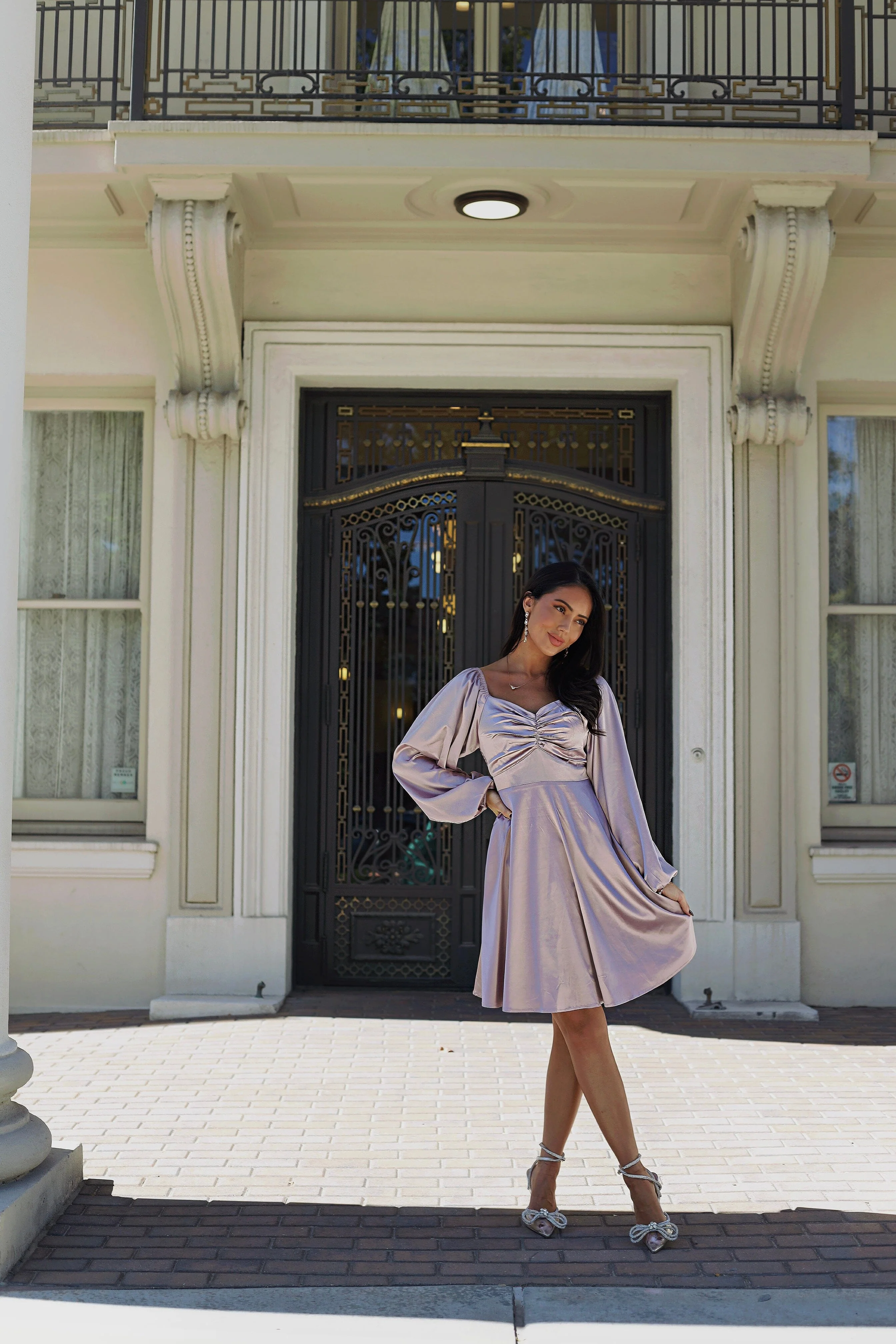 The Gwenllian Mauve Matte Satin Dresses - XNAUWBI