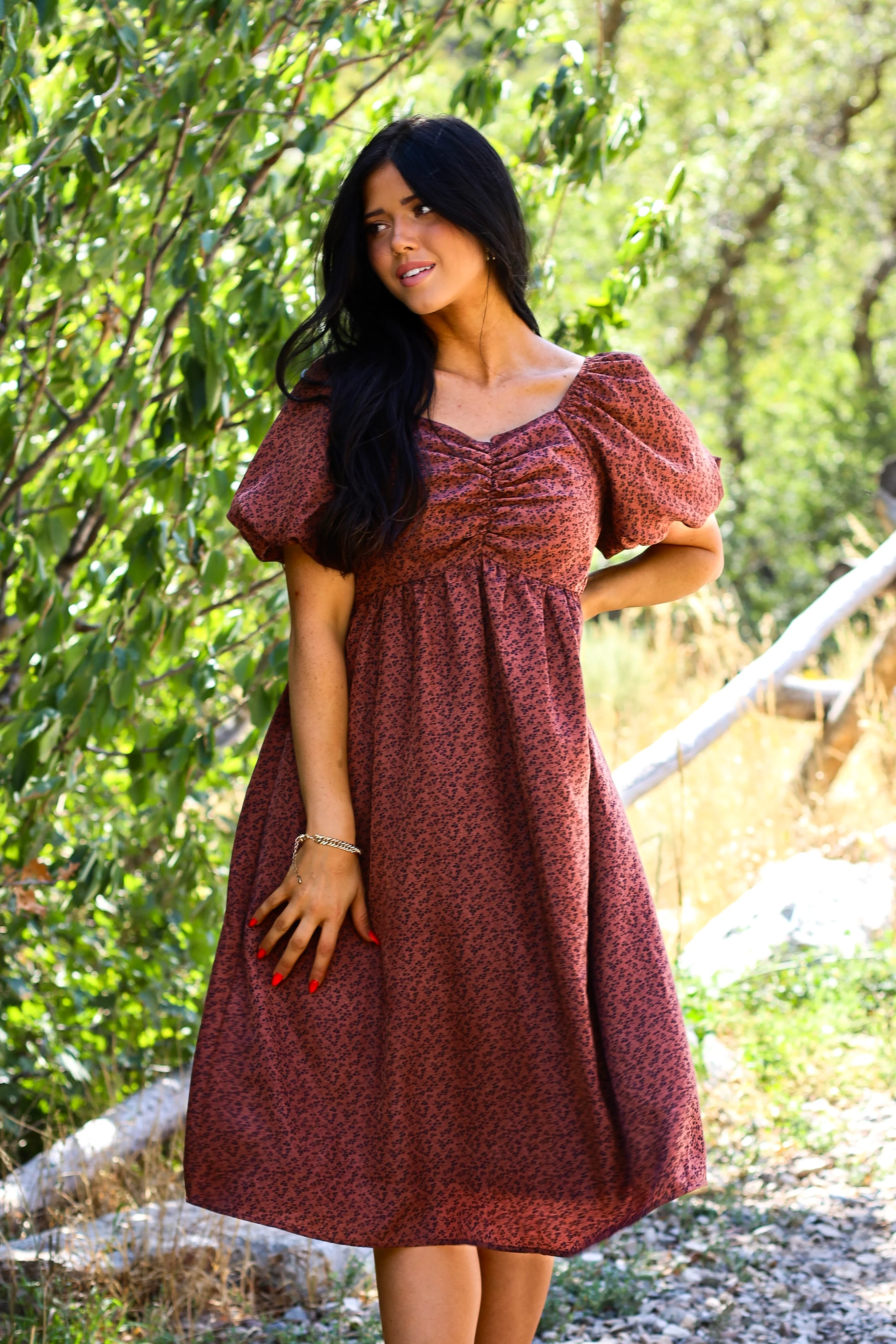 The Charette Chestnut Mini Floral Dresses - XNAUWBI