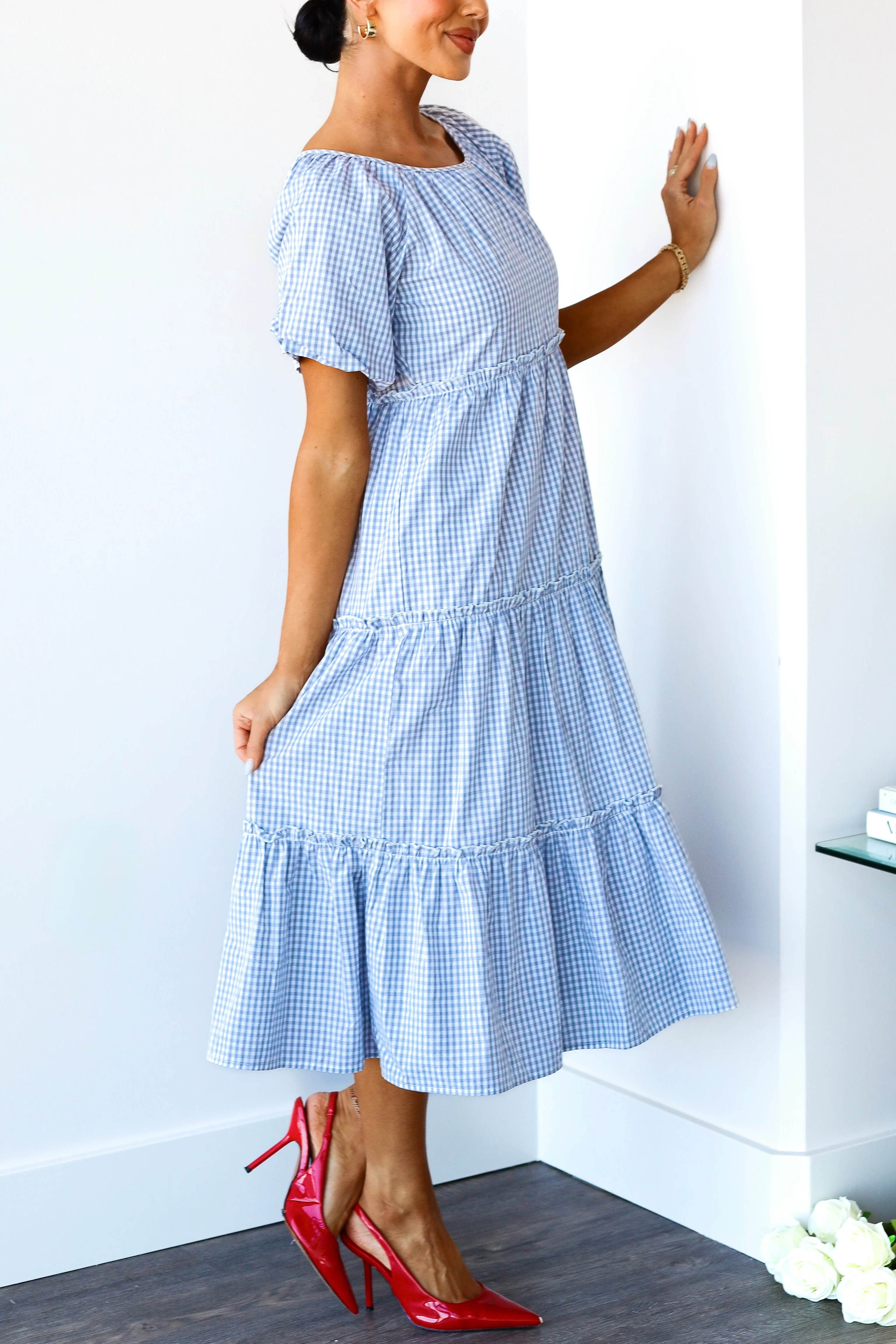The Serena Gray Check Dresses - XNAUWBI