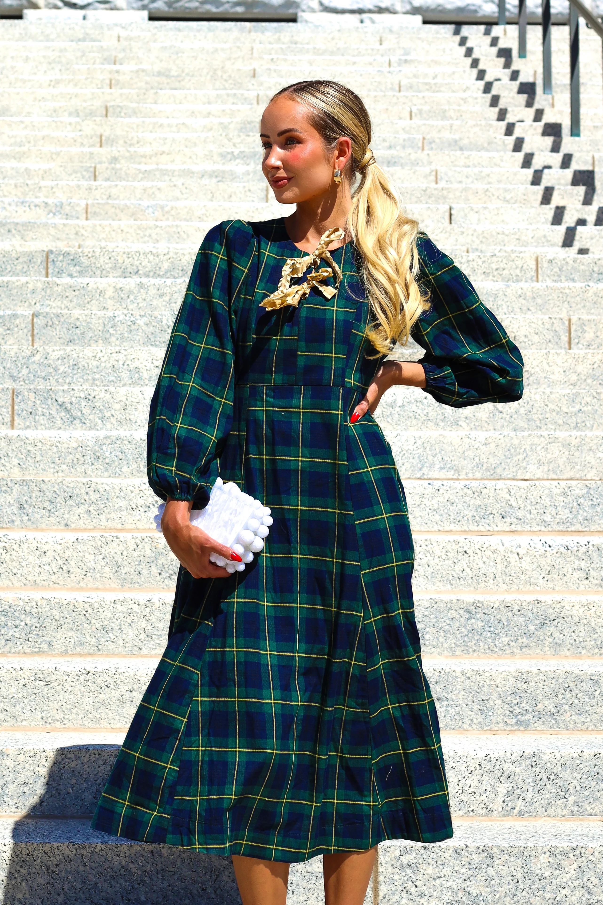 The Joans Evergreen/Navy/Gold Plaid Dresses - XNAUWBI