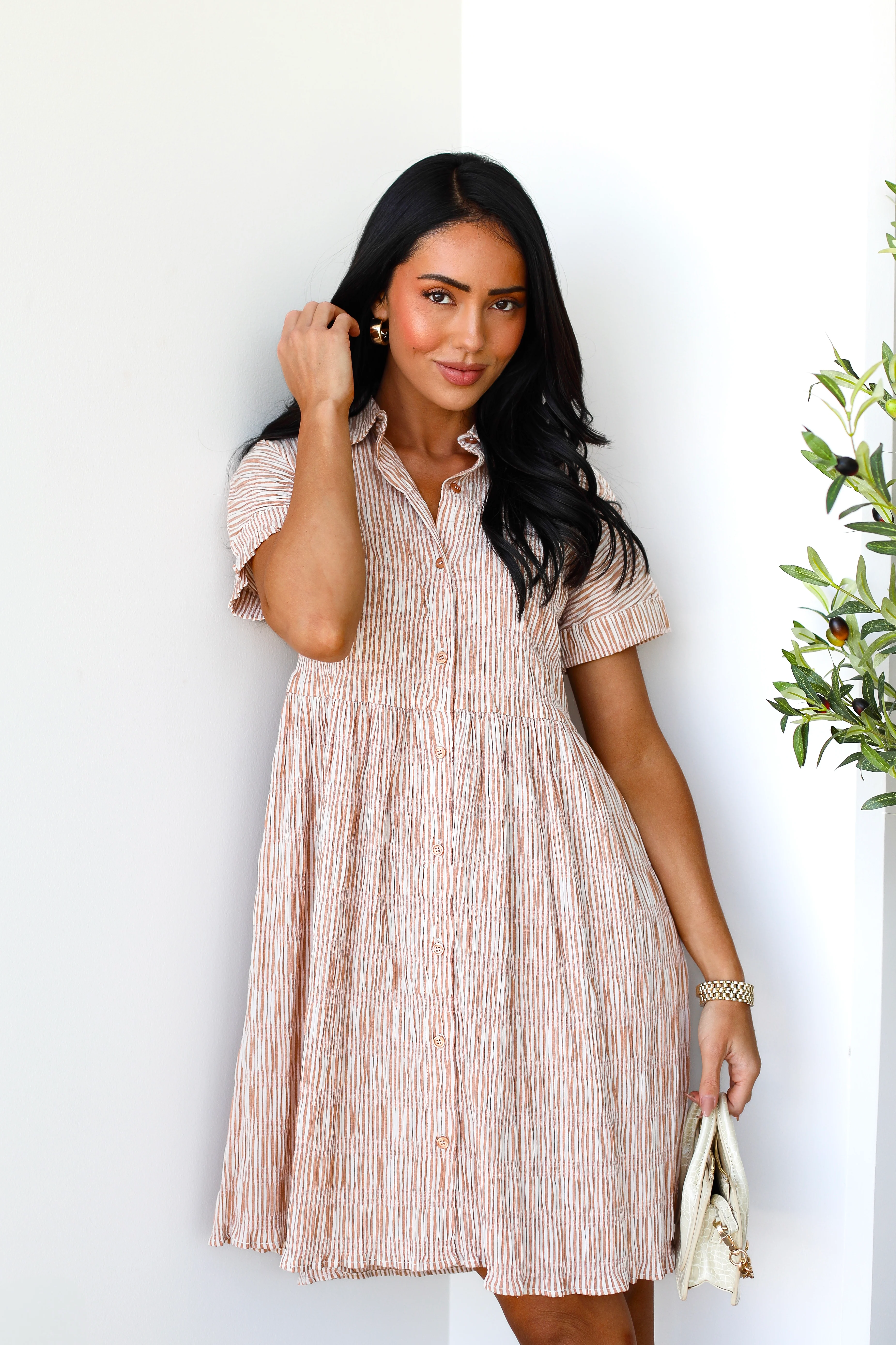 The Blanche Terracotta Stripe Dresses - XNAUWBI