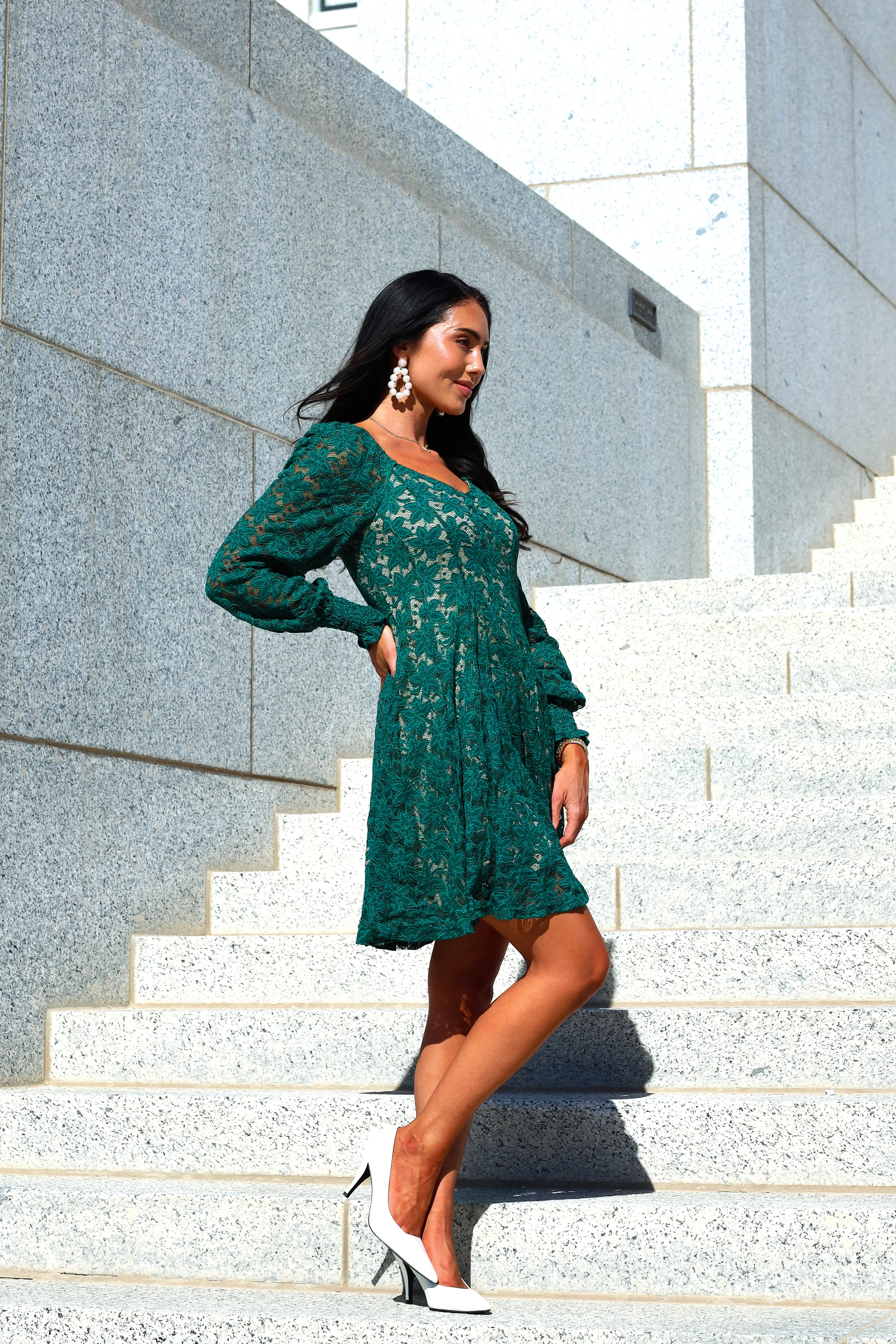 The Amery Emerald Lace Dresses - XNAUWBI