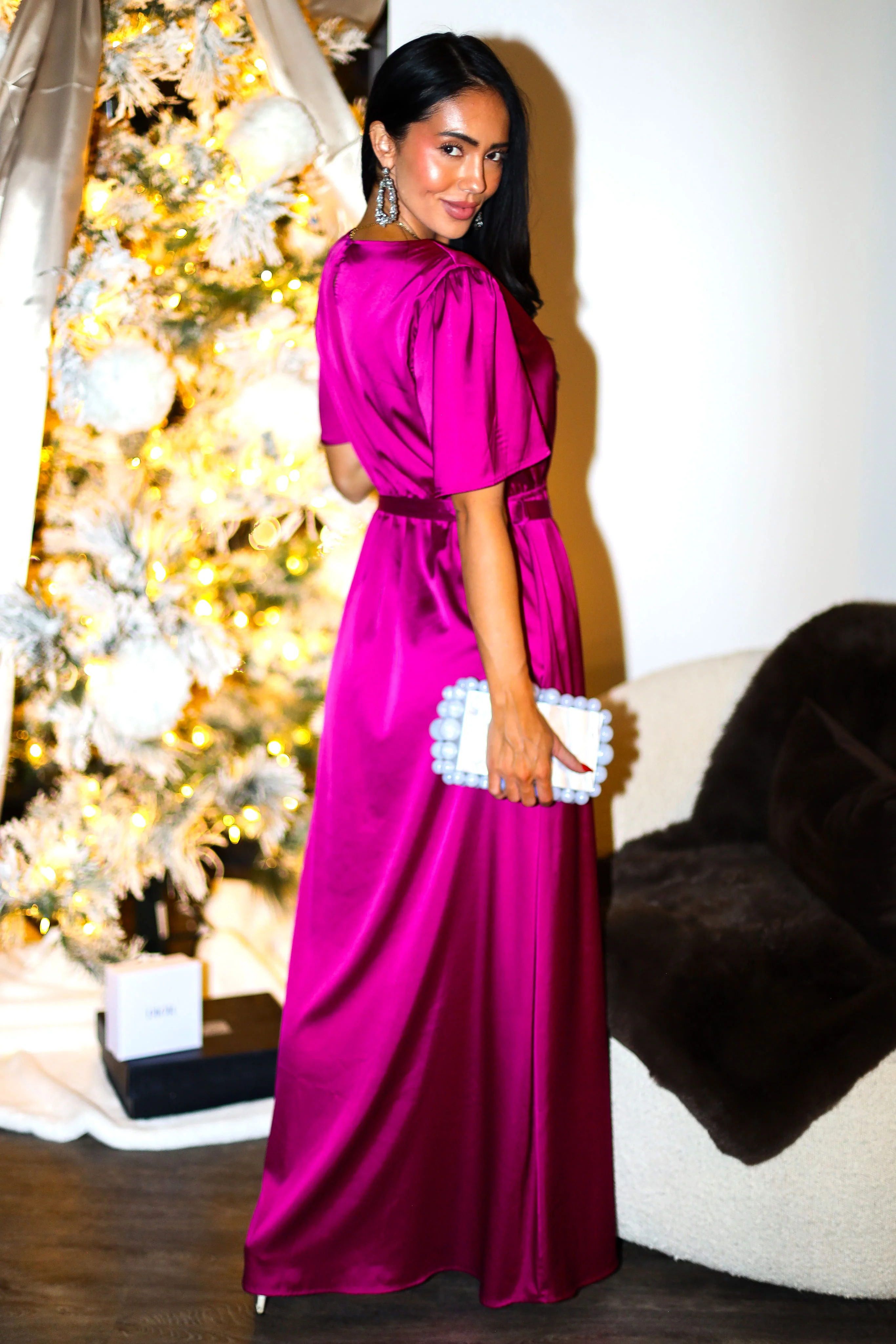 The Mathilda Magenta Lustre Shiny Satin Dresses - XNAUWBI