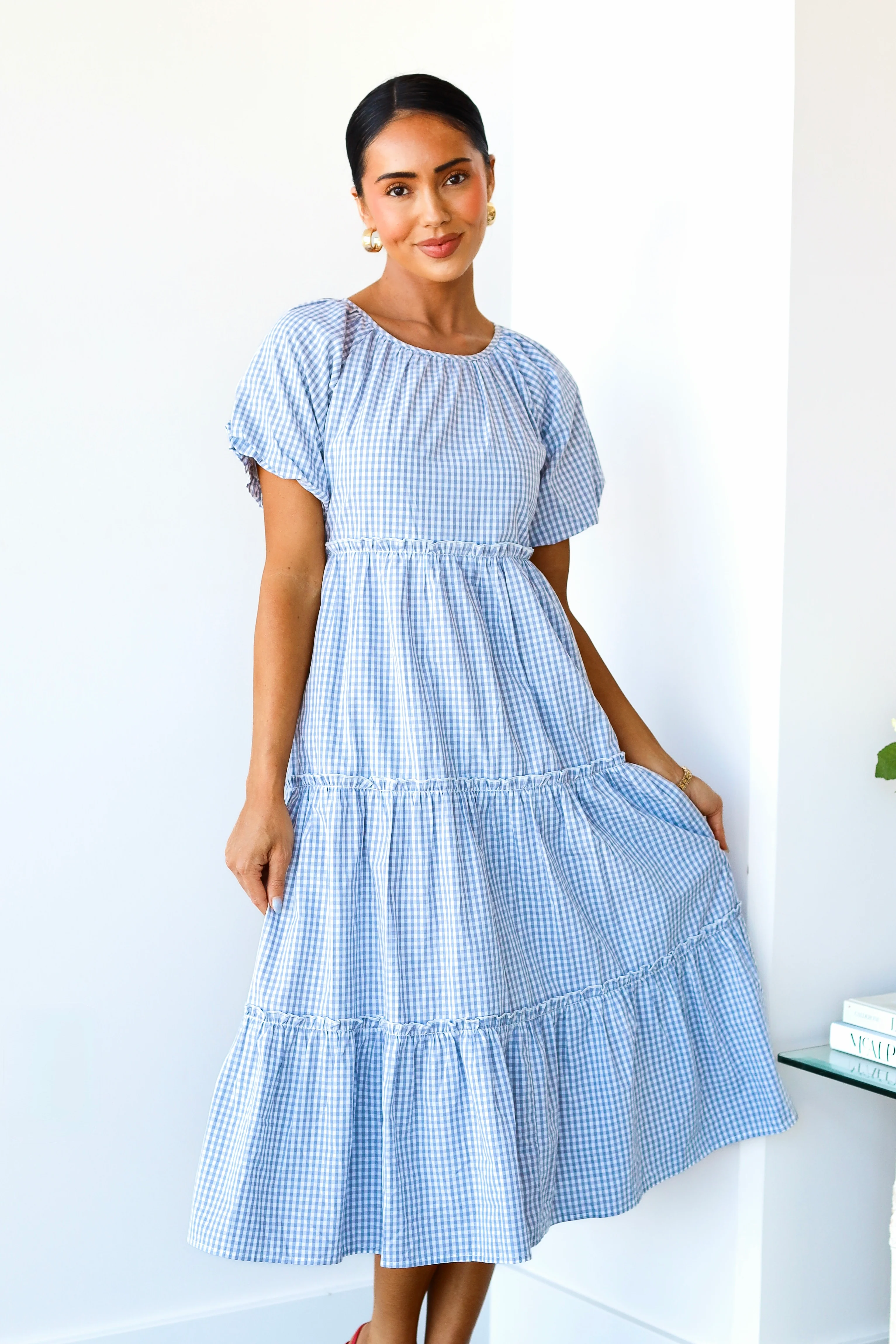 The Serena Gray Check Dresses - XNAUWBI