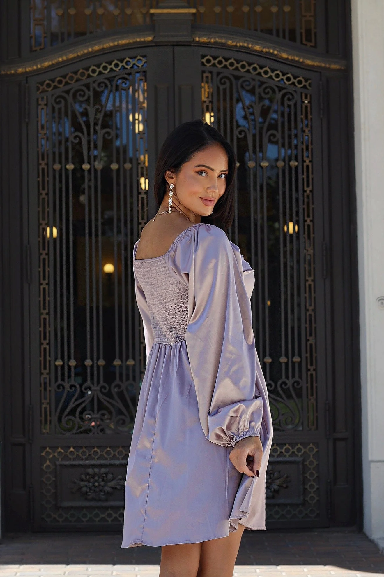 The Gwenllian Mauve Matte Satin Dresses - XNAUWBI