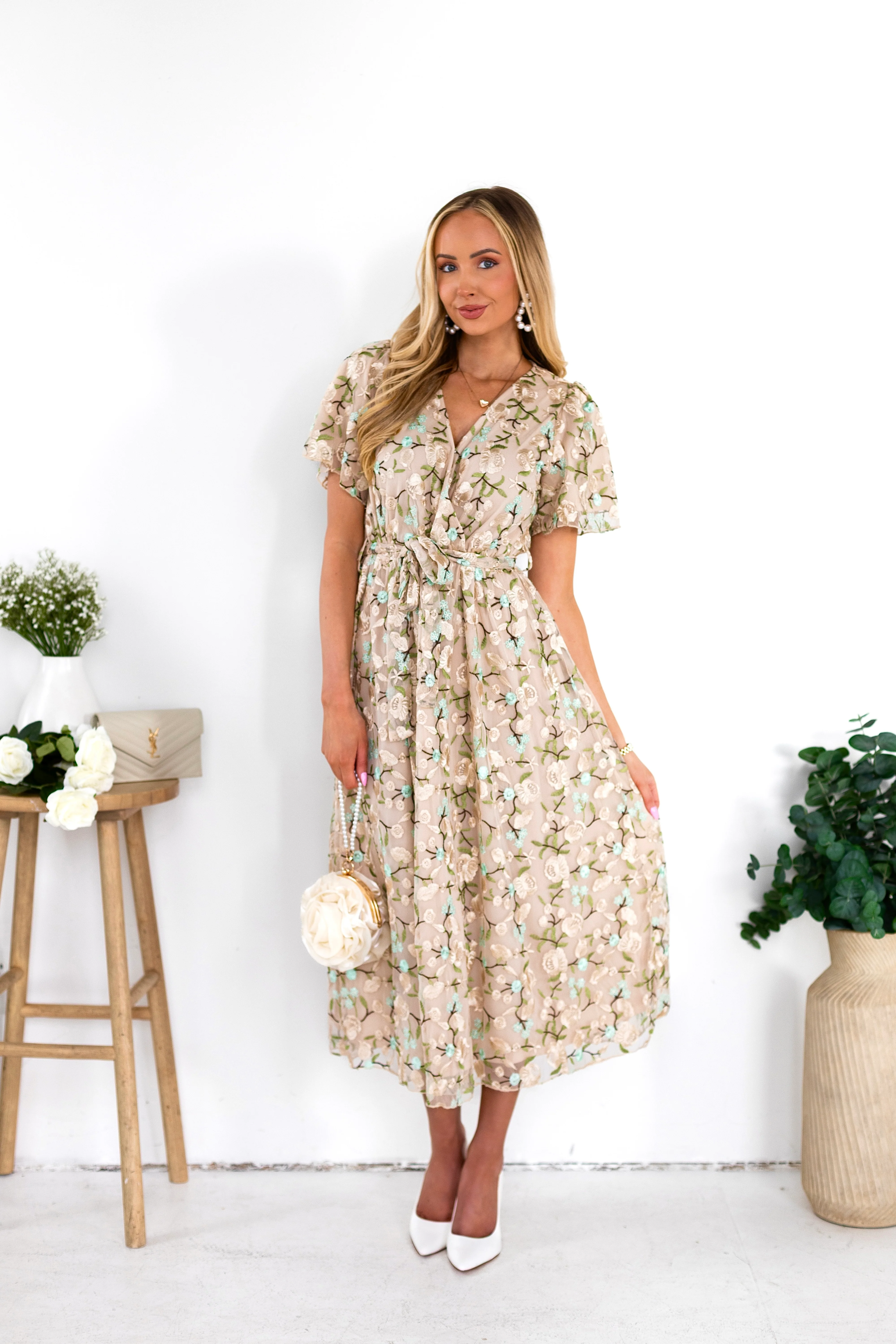 The Qwincey Light Taupe/Mint Dresses - XNAUWBI