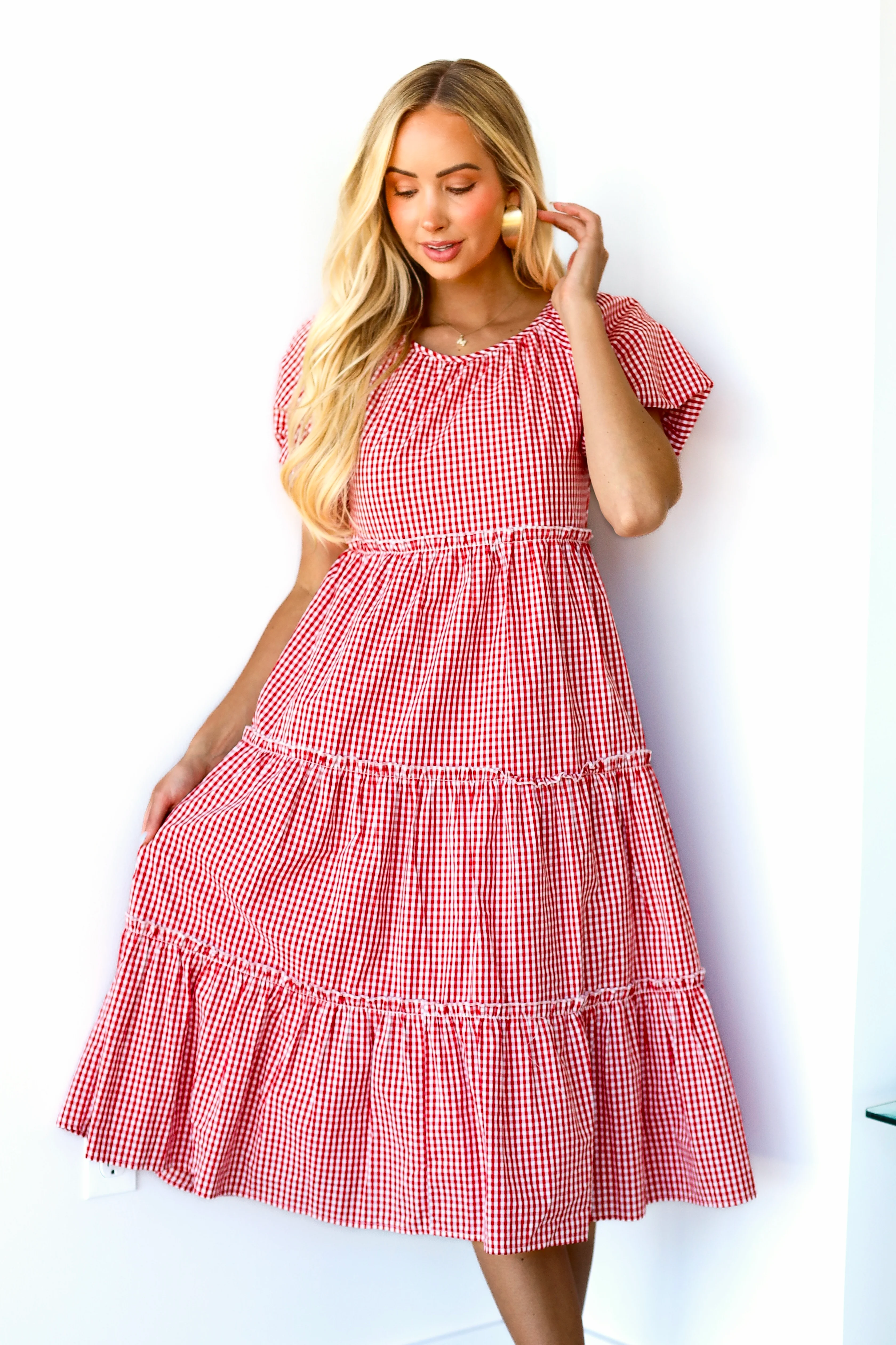 The Serena Red Check Dresses - XNAUWBI