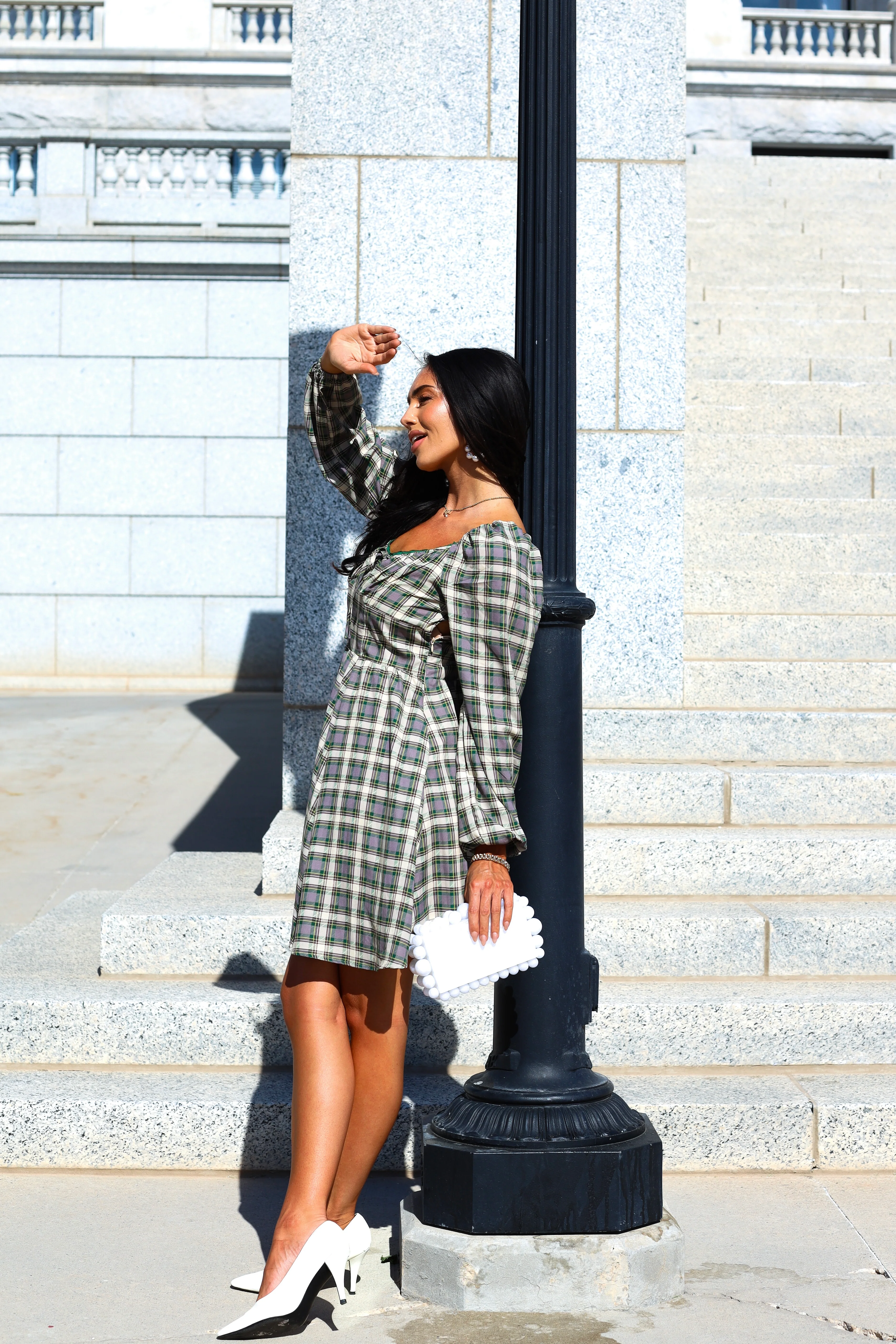 The Lionne Evergreen/Grey/Beige Plaid Dresses - XNAUWBI