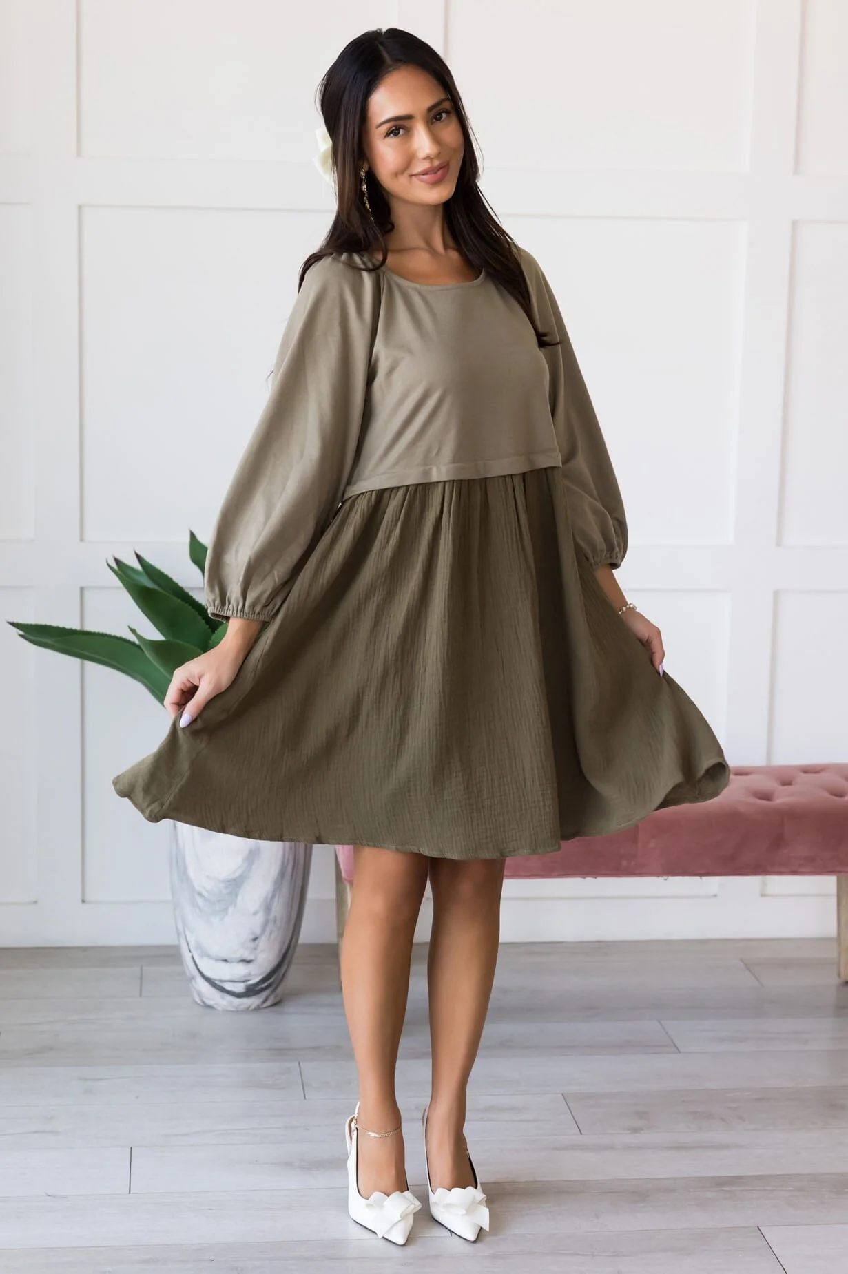 The Dawn Dusty Olive Dresses - XNAUWBI