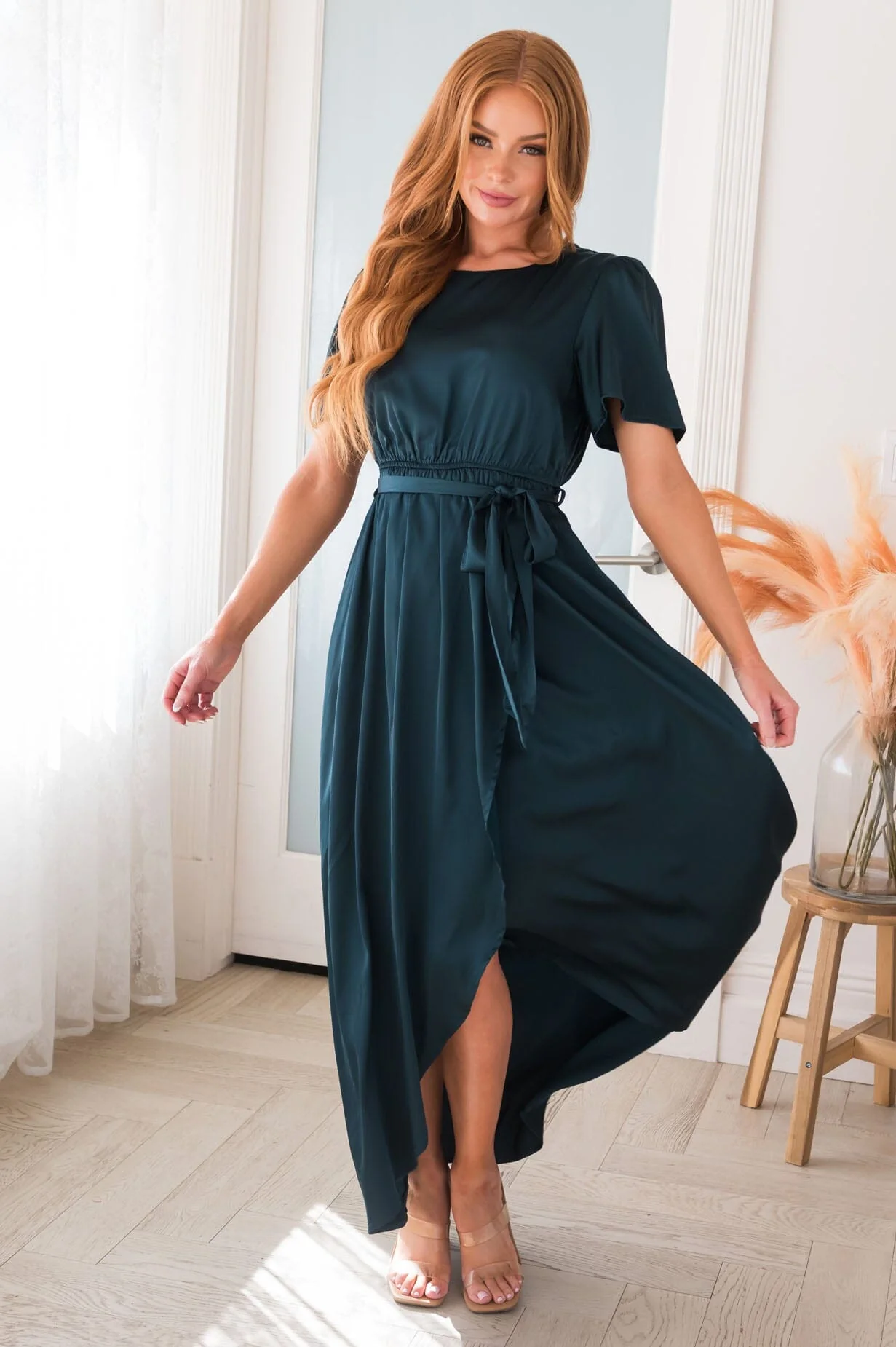 The Pristine Emerald Lustre Matte Satin Dresses - XNAUWBI