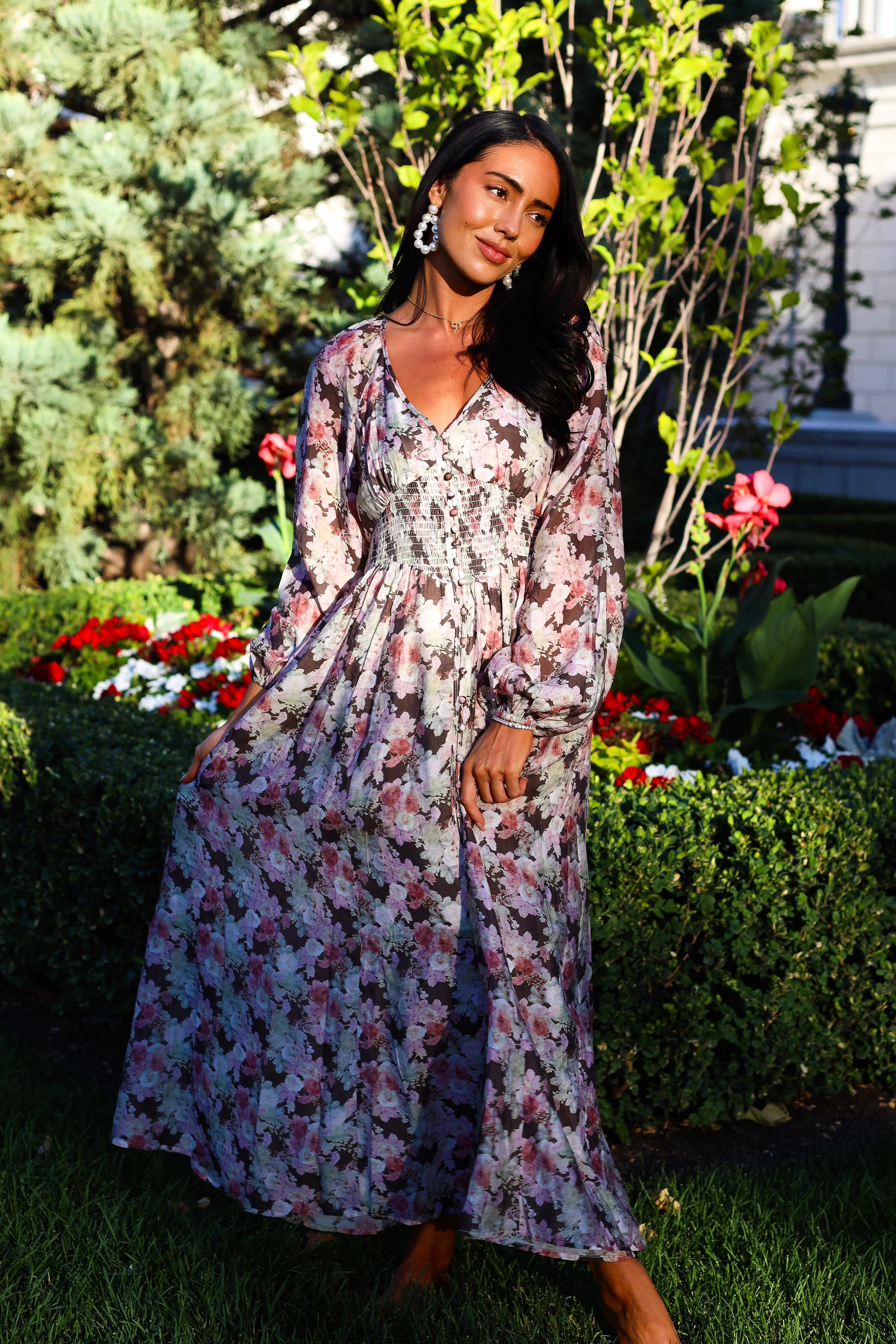 The Veronika Mocha Floral Dresses - XNAUWBI