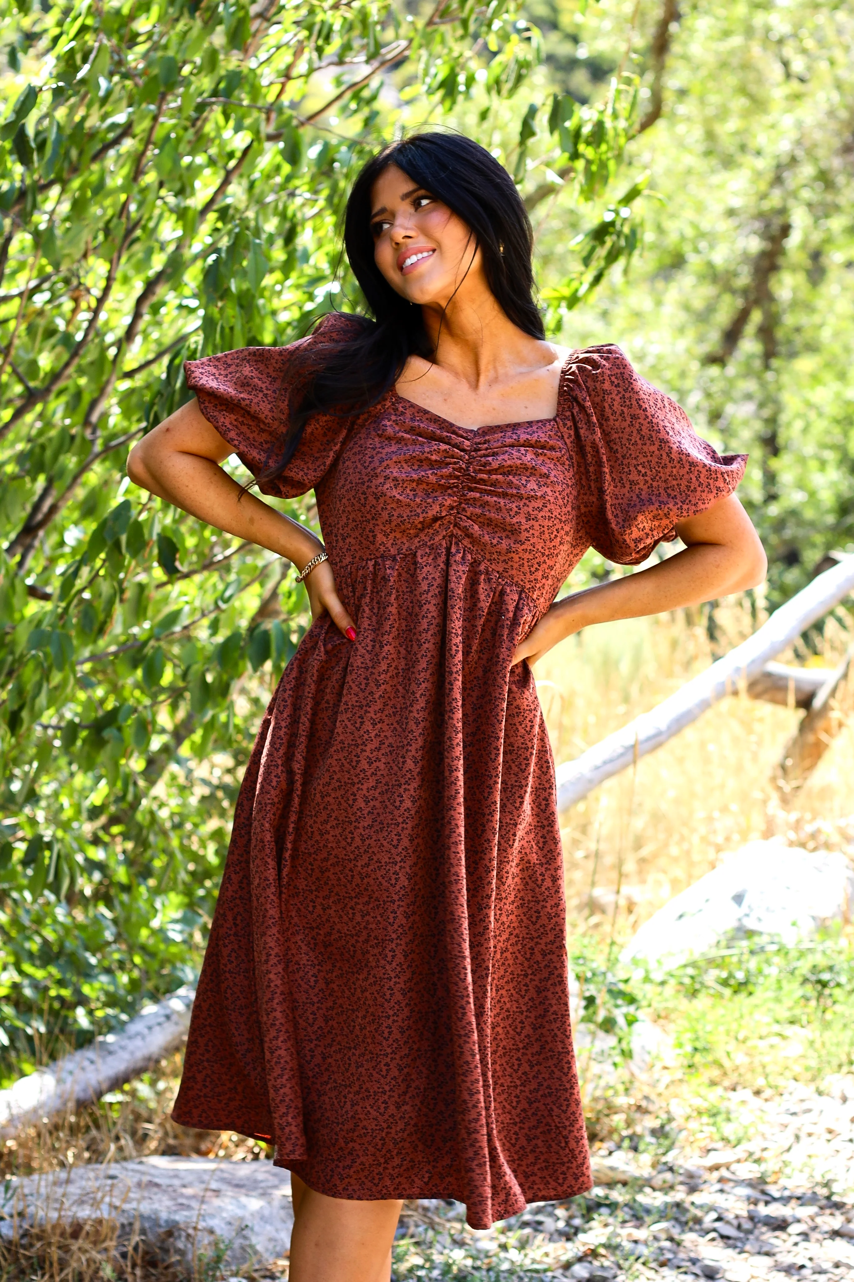 The Charette Chestnut Mini Floral Dresses - XNAUWBI