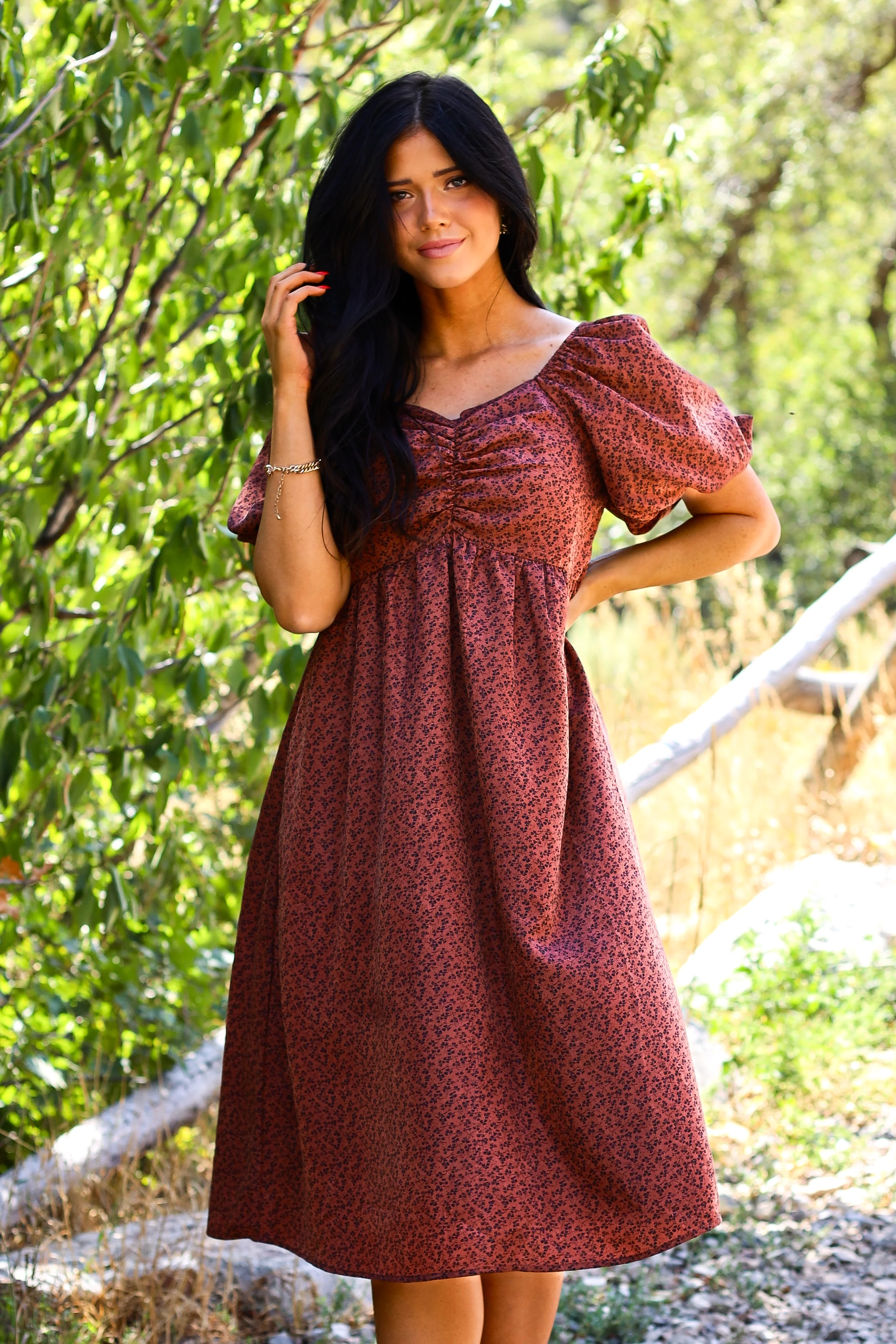 The Charette Chestnut Mini Floral Dresses - XNAUWBI