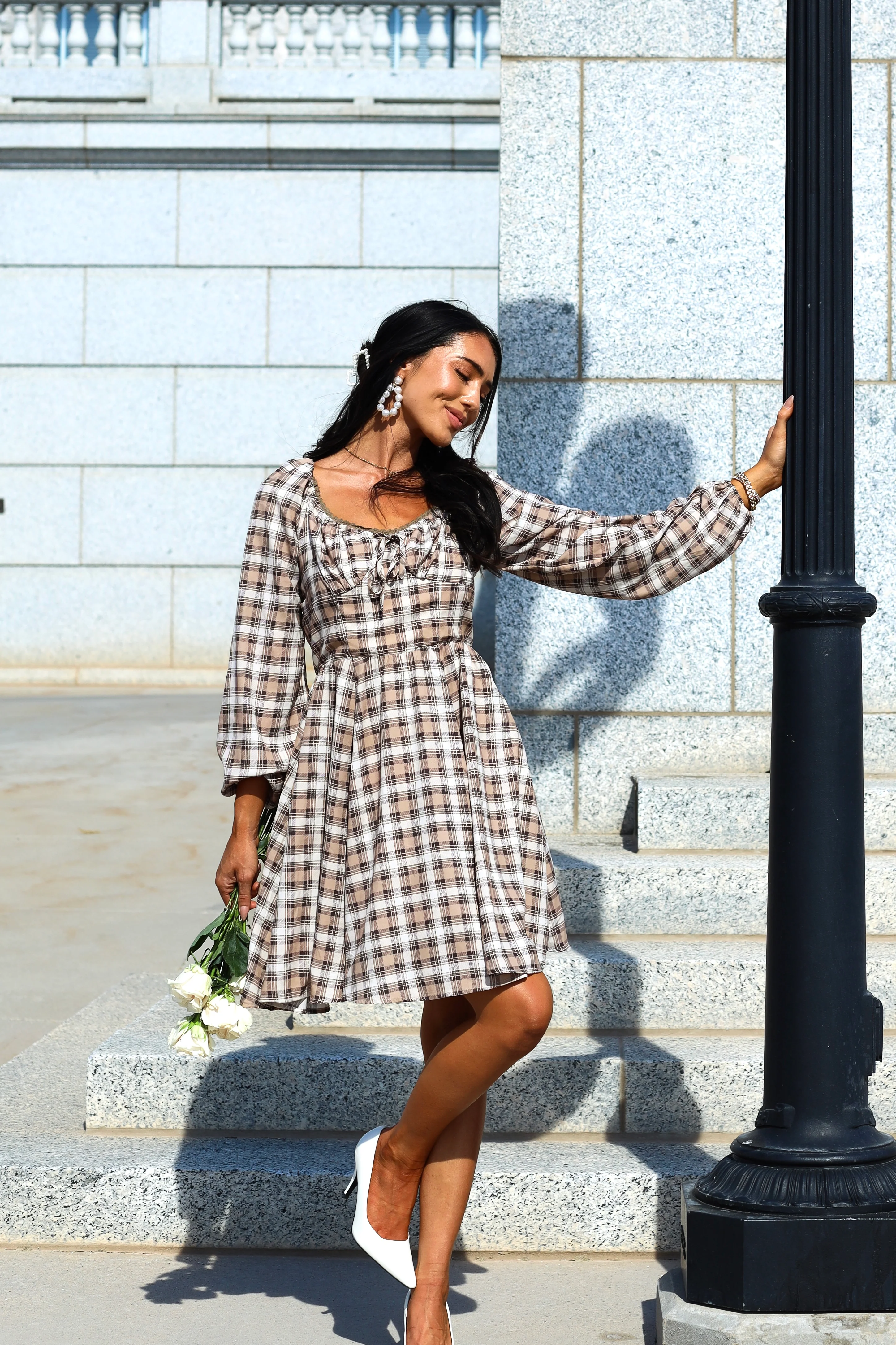 The Lionne Brown/Taupe/Beige Plaid Dresses - XNAUWBI