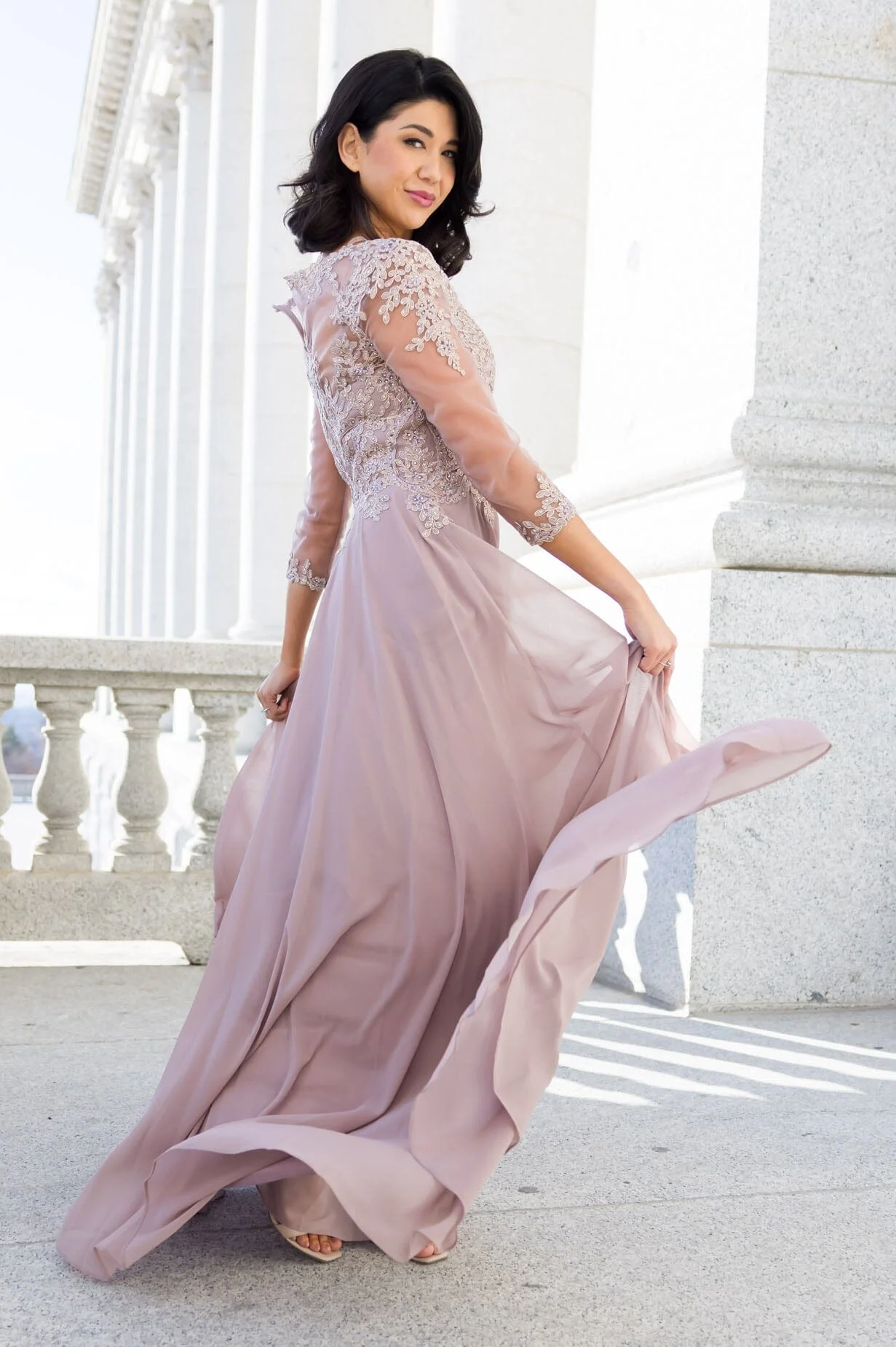The Aurora Dusty Crepe Mauve Dresses - XNAUWBI