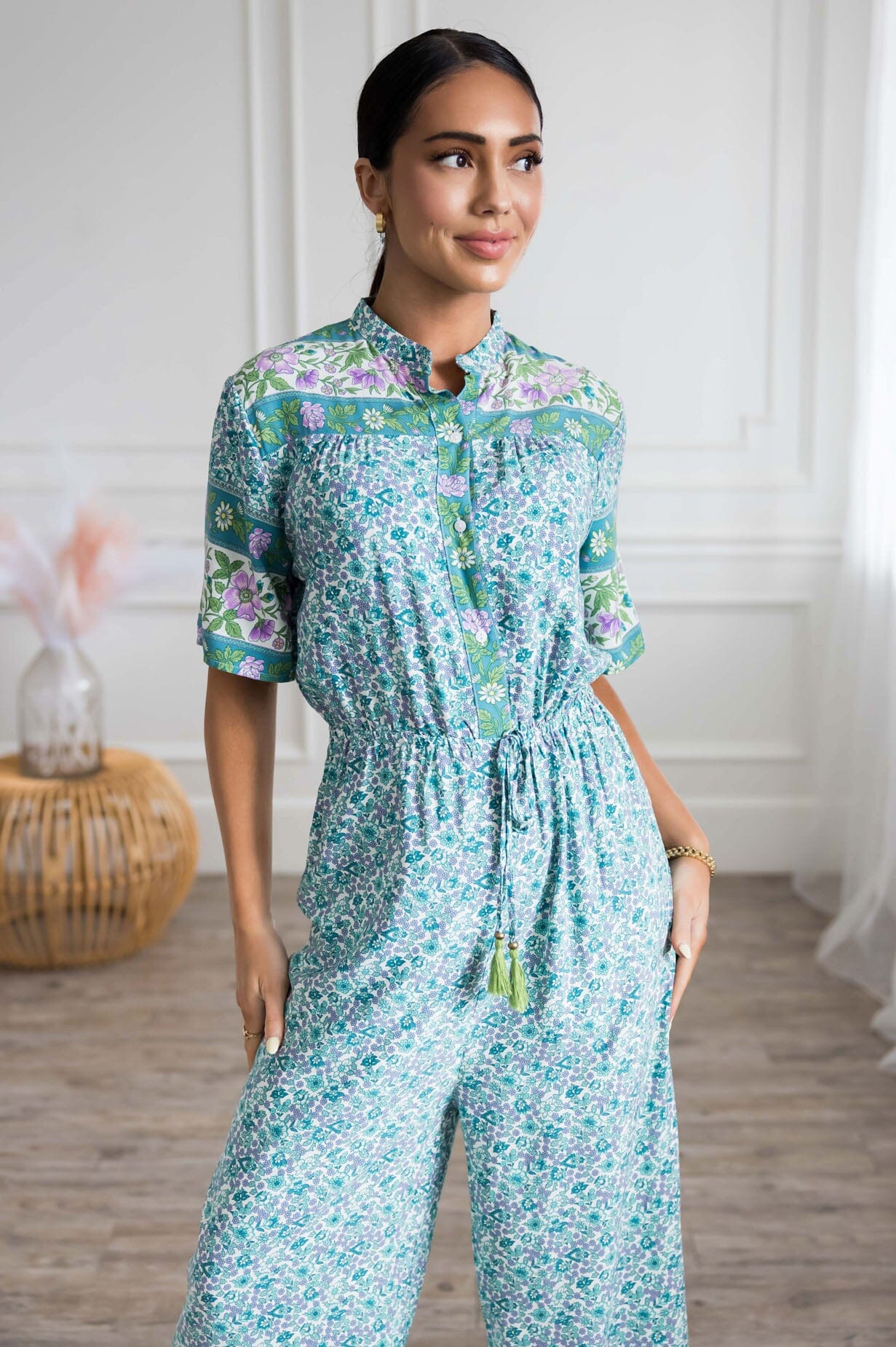 The Aurie White/Lavender/Mint Floral Jumpsuit - XNAUWBI