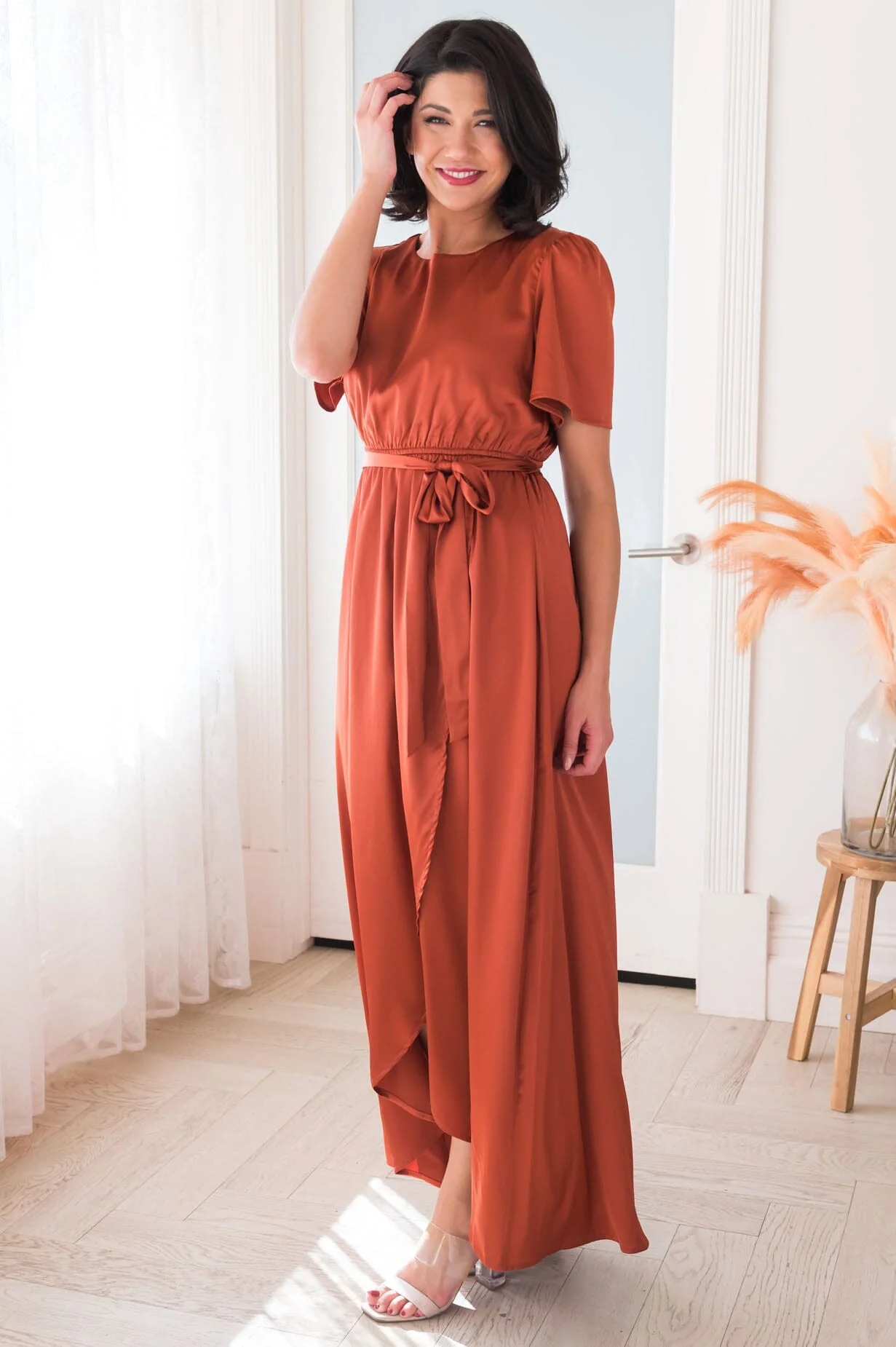 The Pristine Rust Lustre Shiny Satin Dresses - XNAUWBI