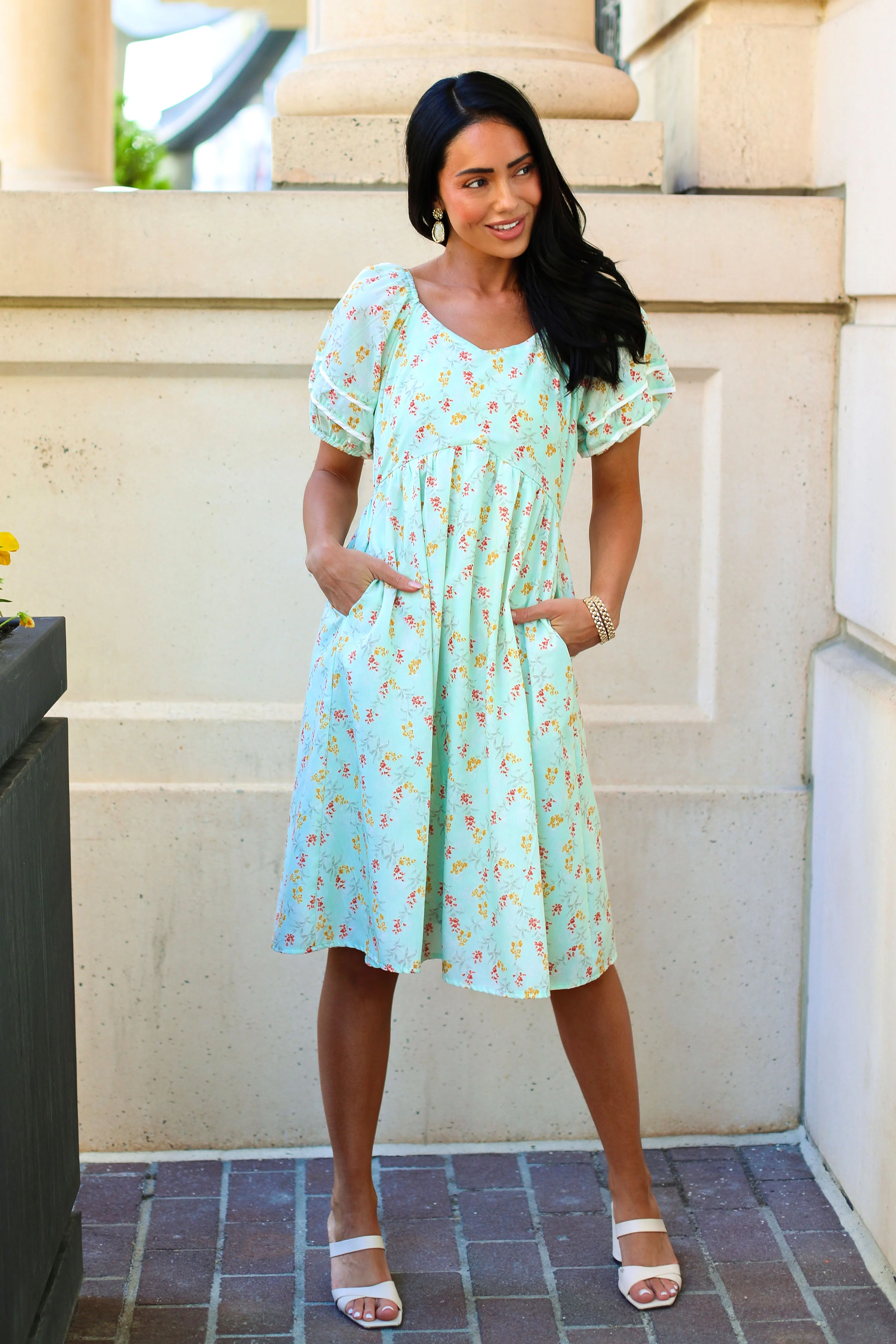 The Brigetta Sage Floral Dresses - XNAUWBI