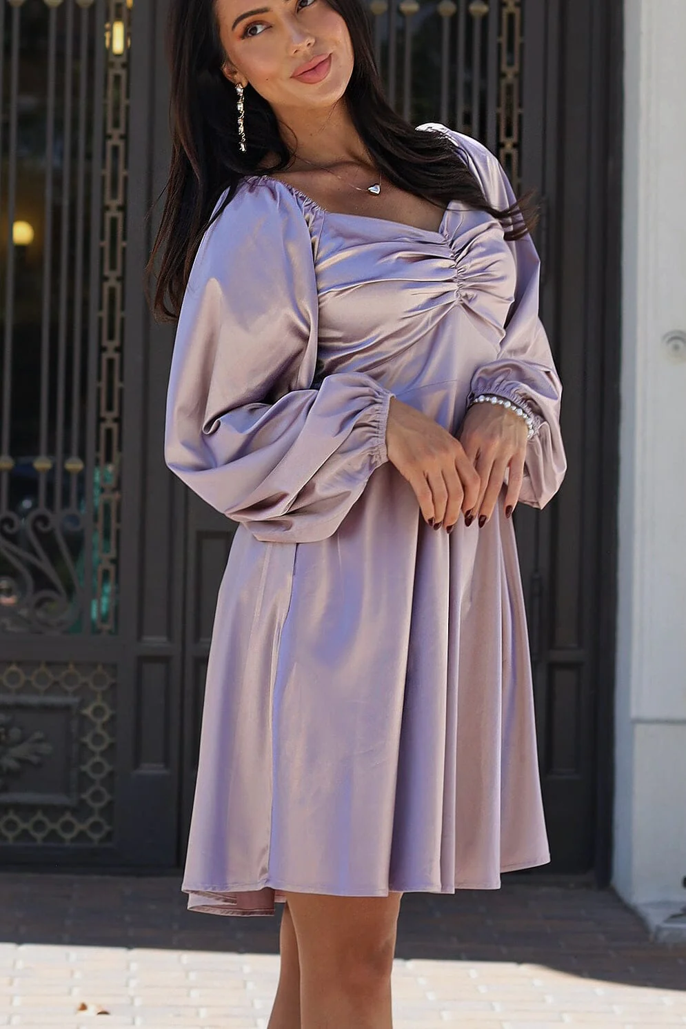 The Gwenllian Mauve Matte Satin Dresses - XNAUWBI