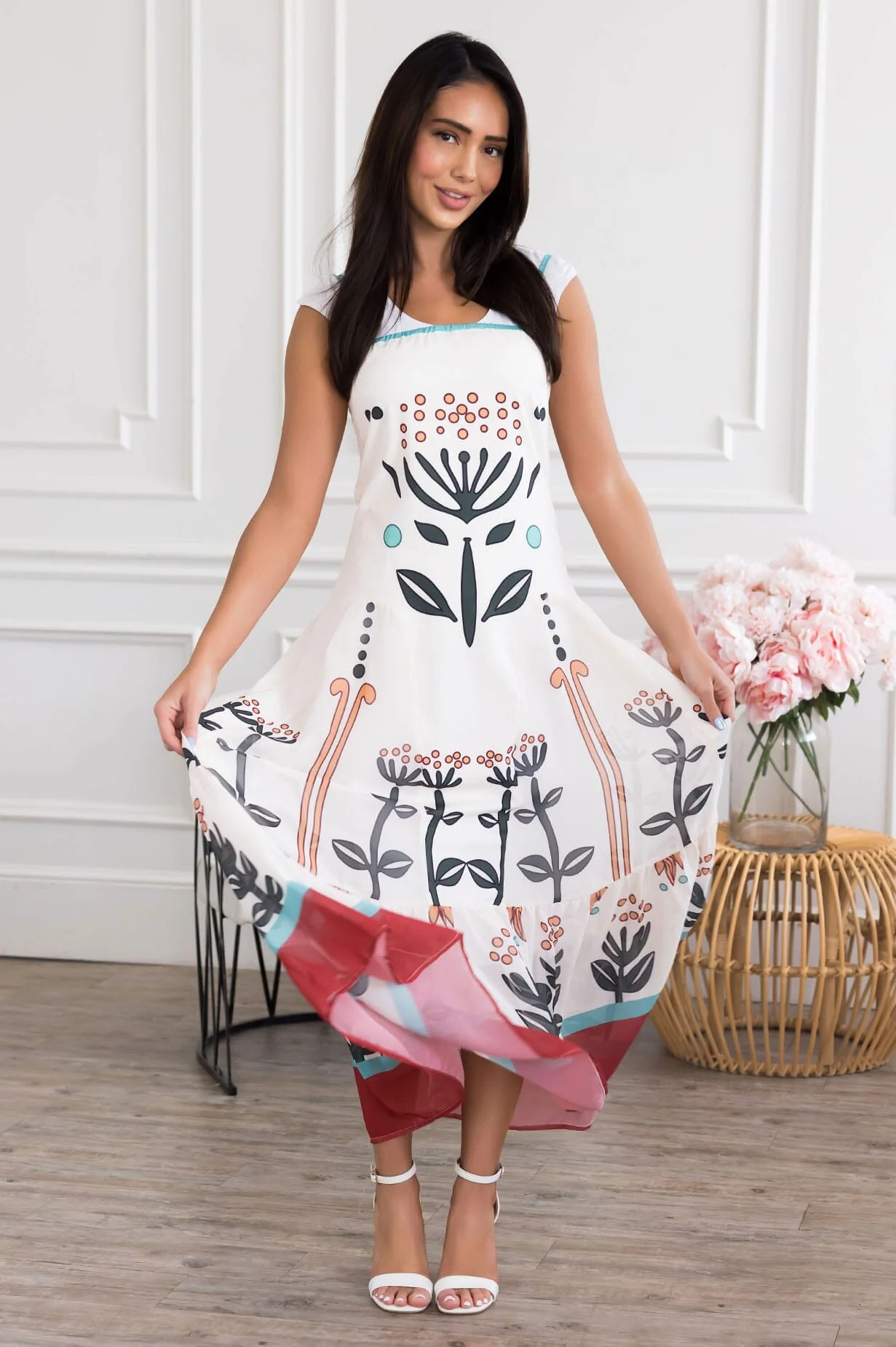 The Cristal Off White Floral Dresses - XNAUWBI