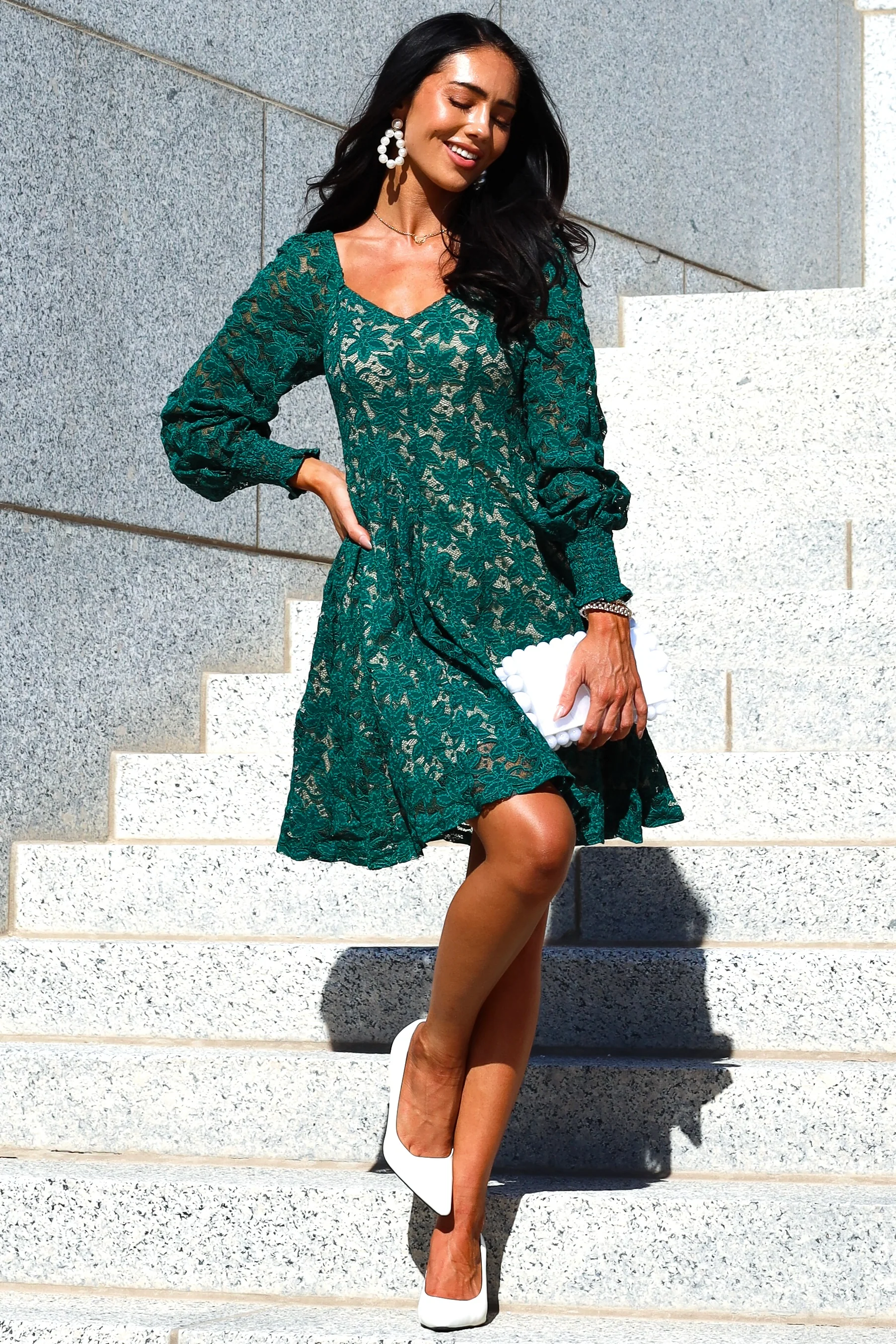 The Amery Emerald Lace Dresses - XNAUWBI