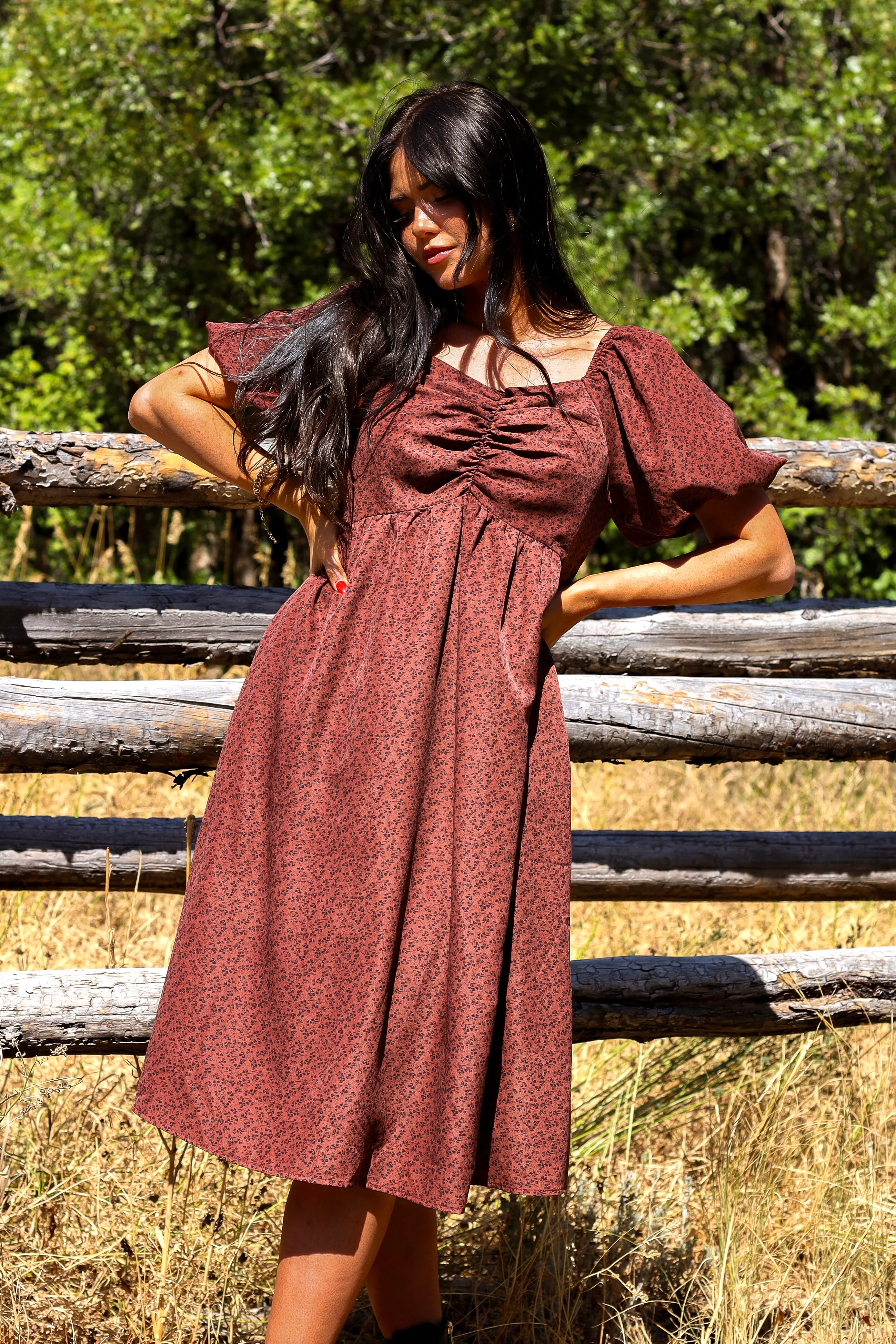 The Charette Chestnut Mini Floral Dresses - XNAUWBI