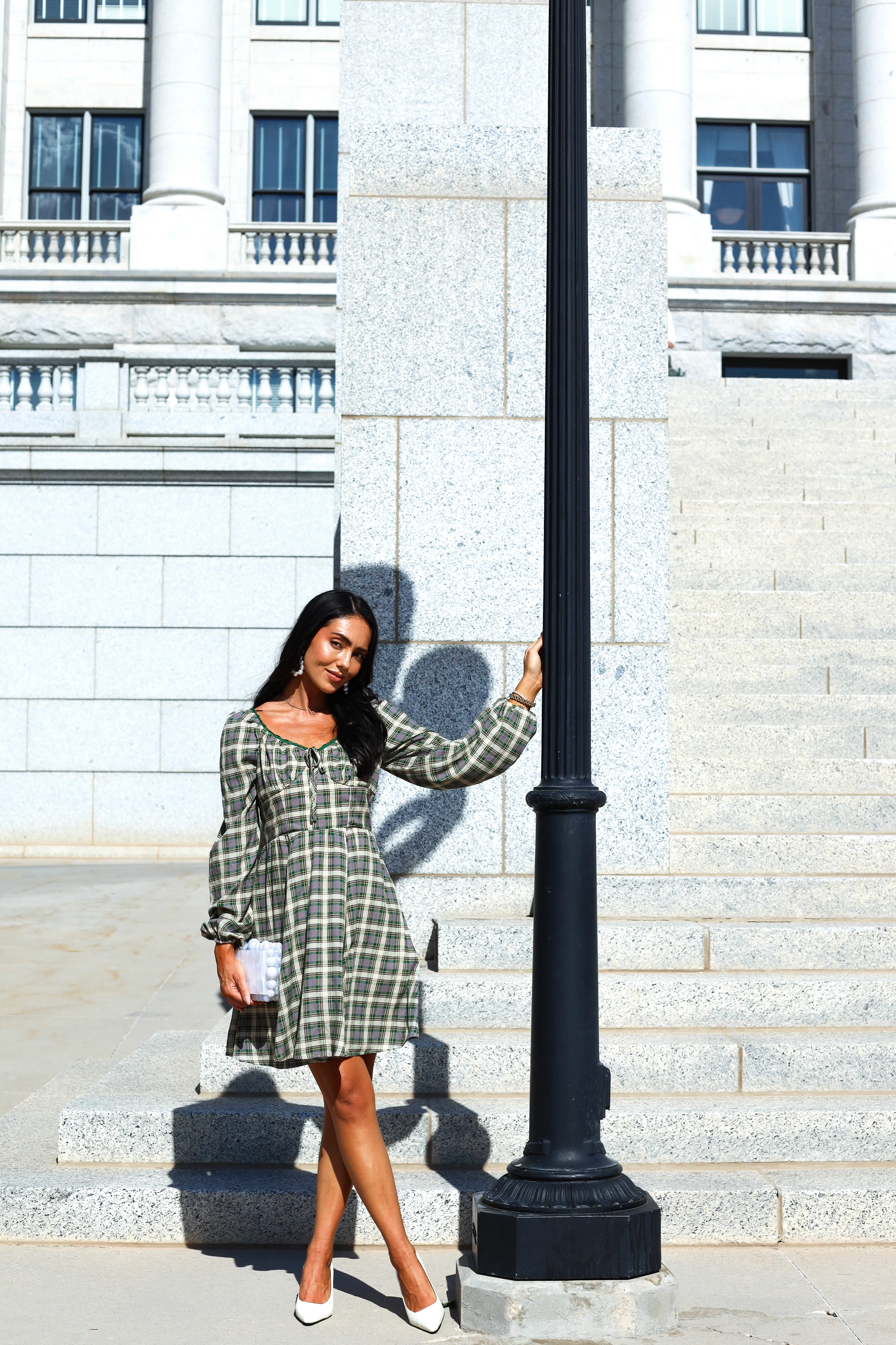 The Lionne Evergreen/Grey/Beige Plaid Dresses - XNAUWBI