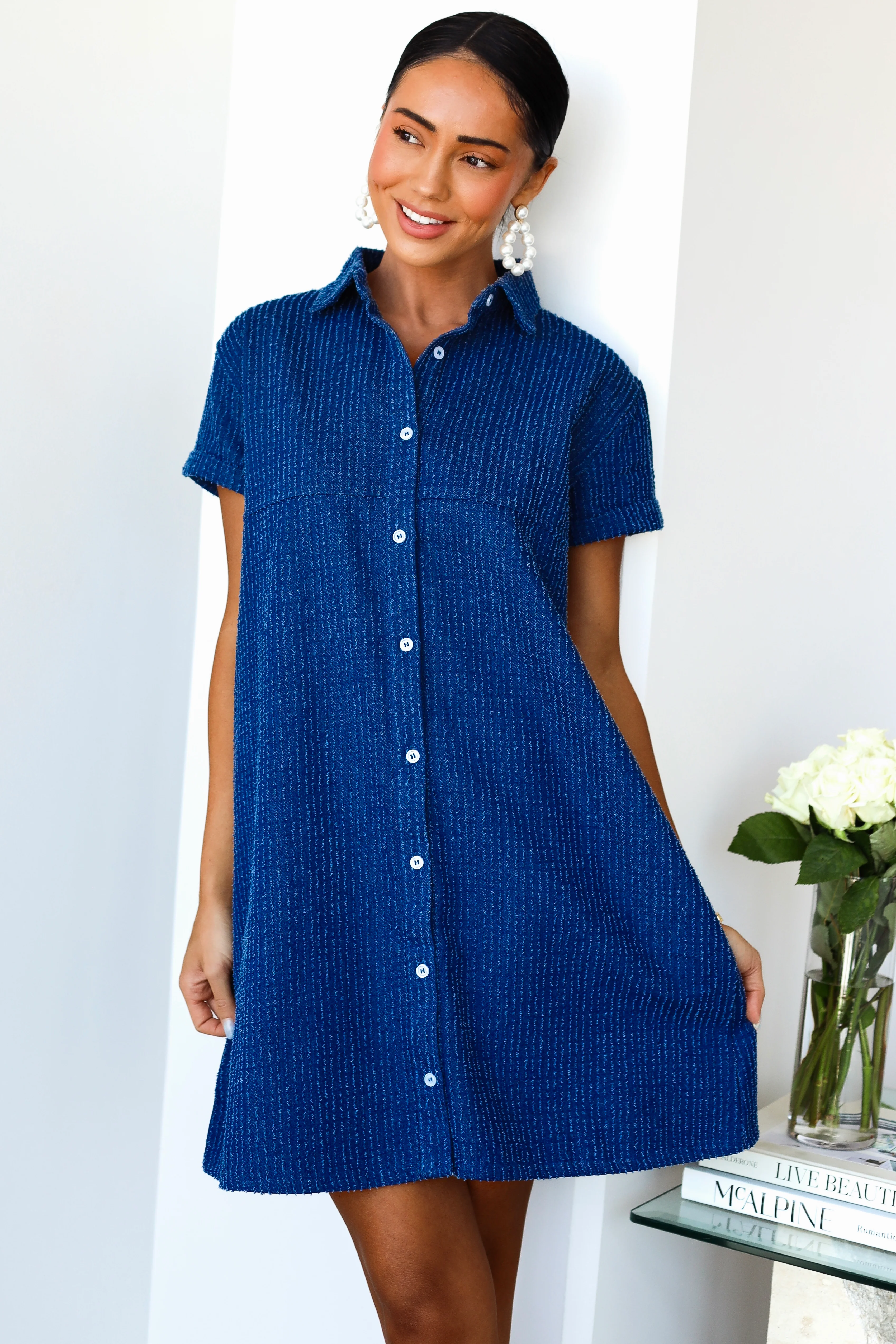 The Tia Textured Denim Dresses - XNAUWBI