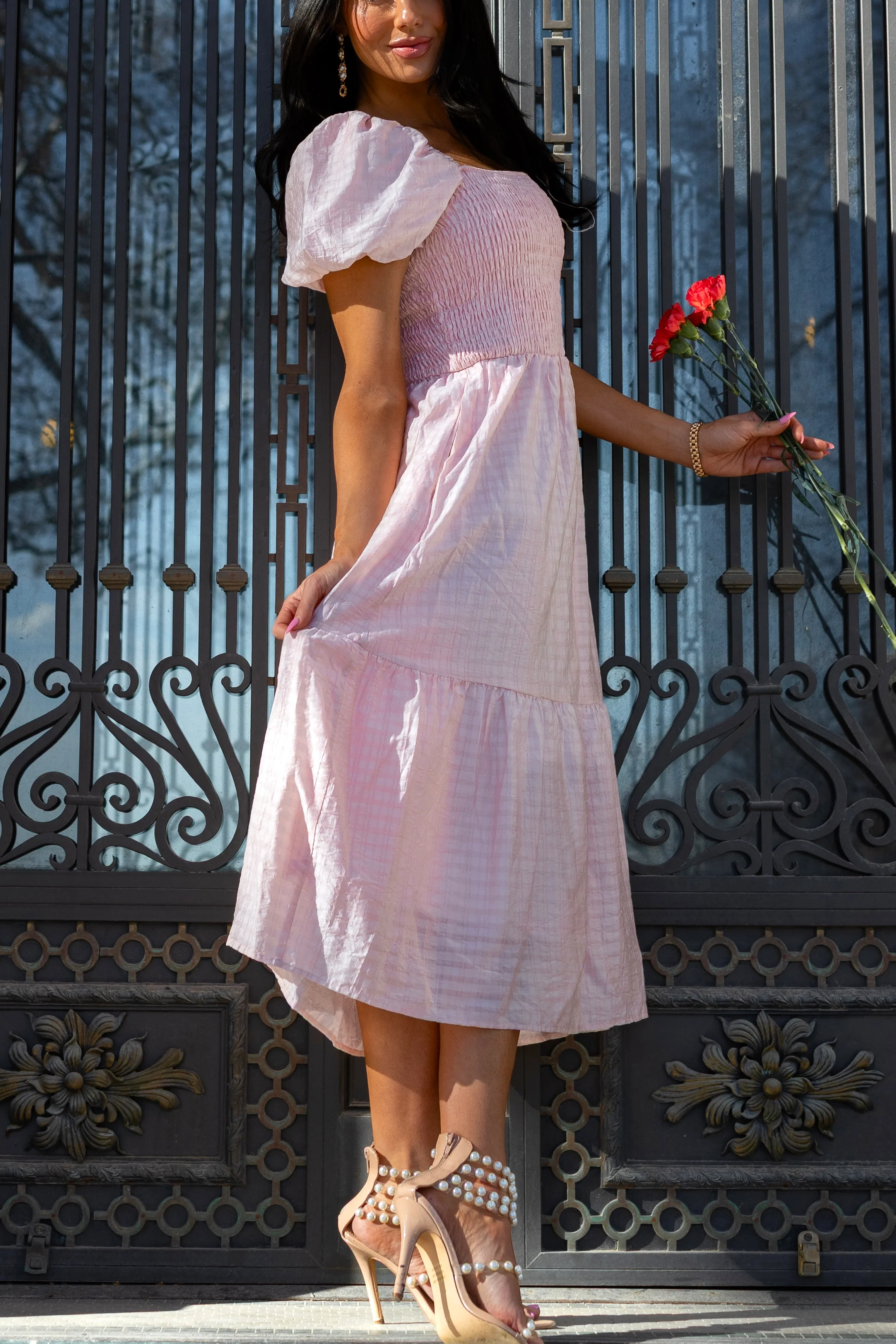 The Yareli Elegant Blush Stripe Dresses - XNAUWBI