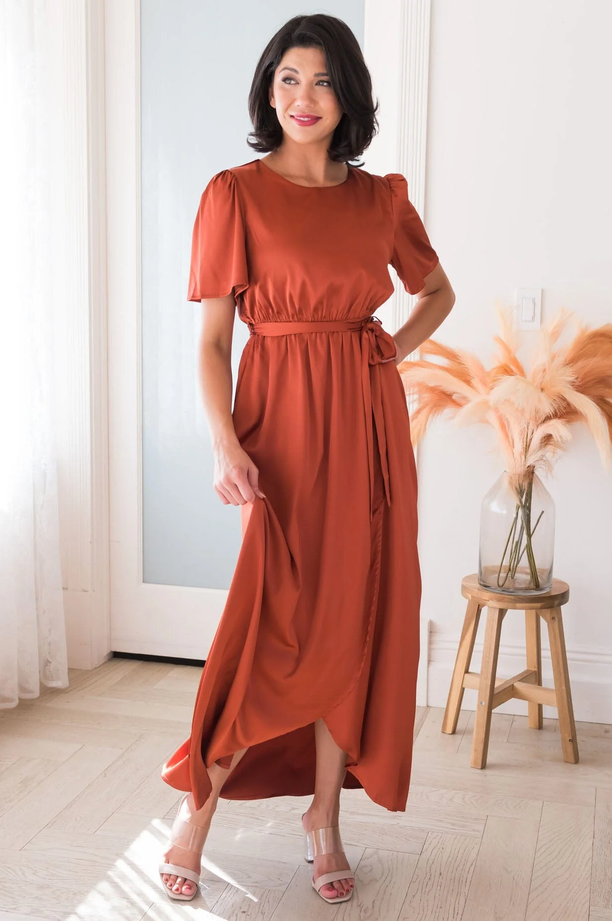 The Pristine Rust Lustre Shiny Satin Dresses - XNAUWBI