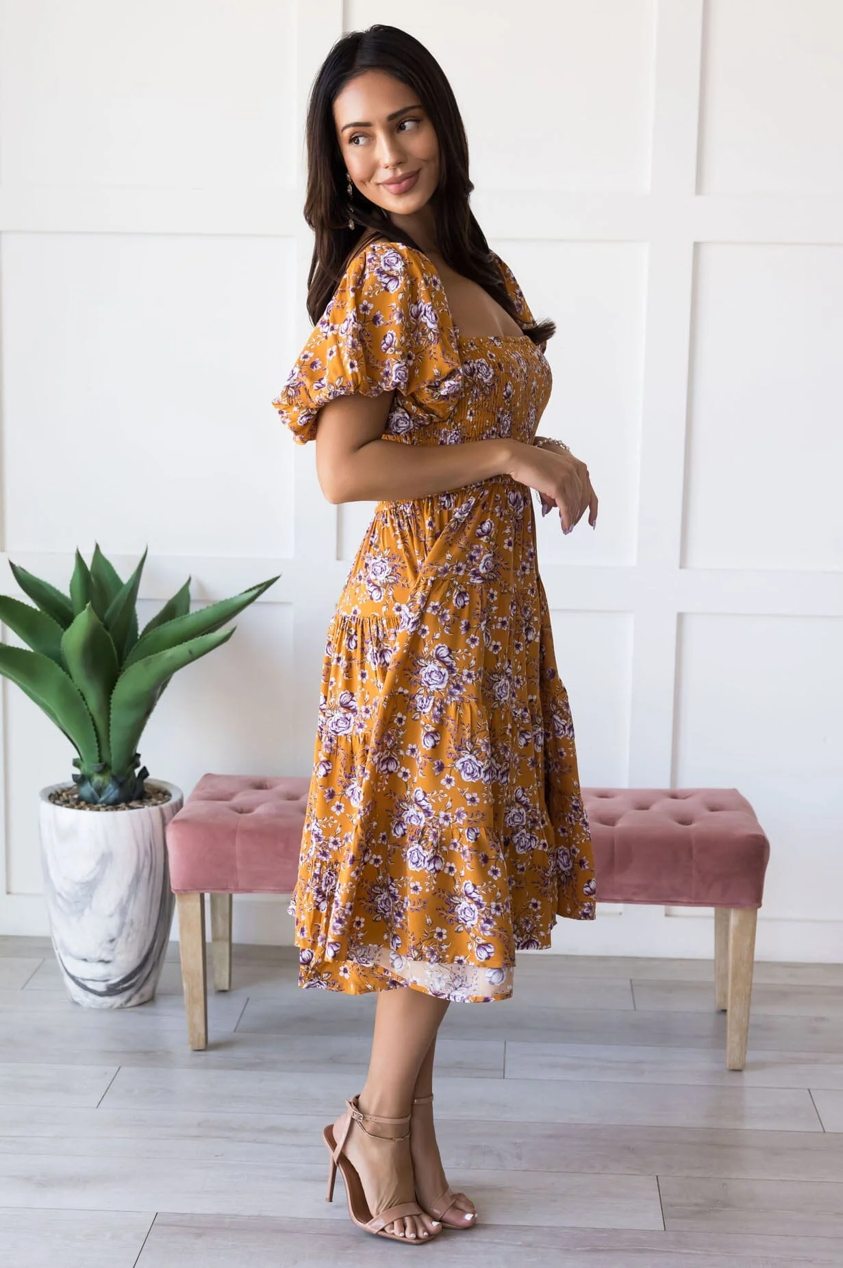 The Carolleen Pumpkin Floral Dresses - XNAUWBI
