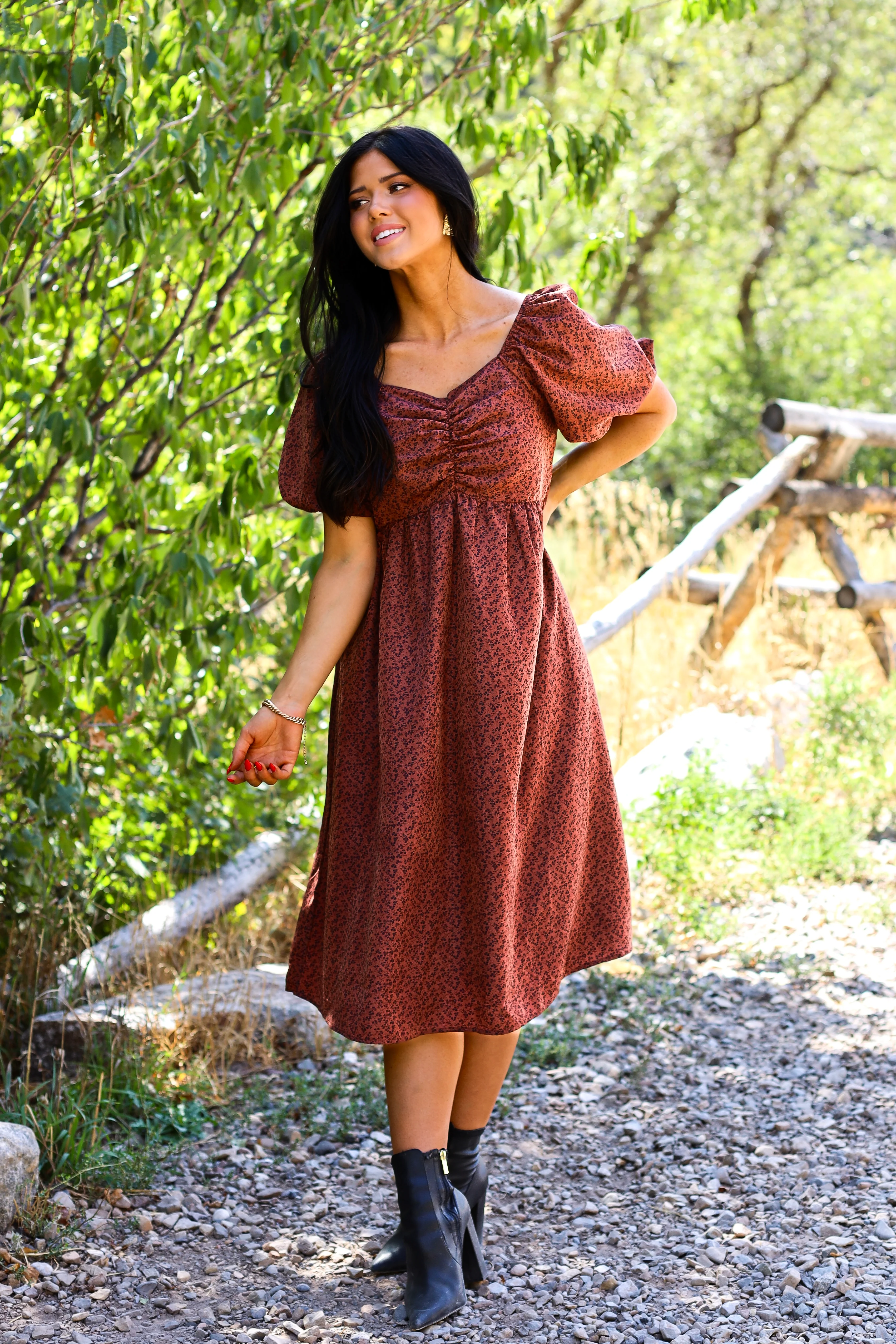 The Charette Chestnut Mini Floral Dresses - XNAUWBI