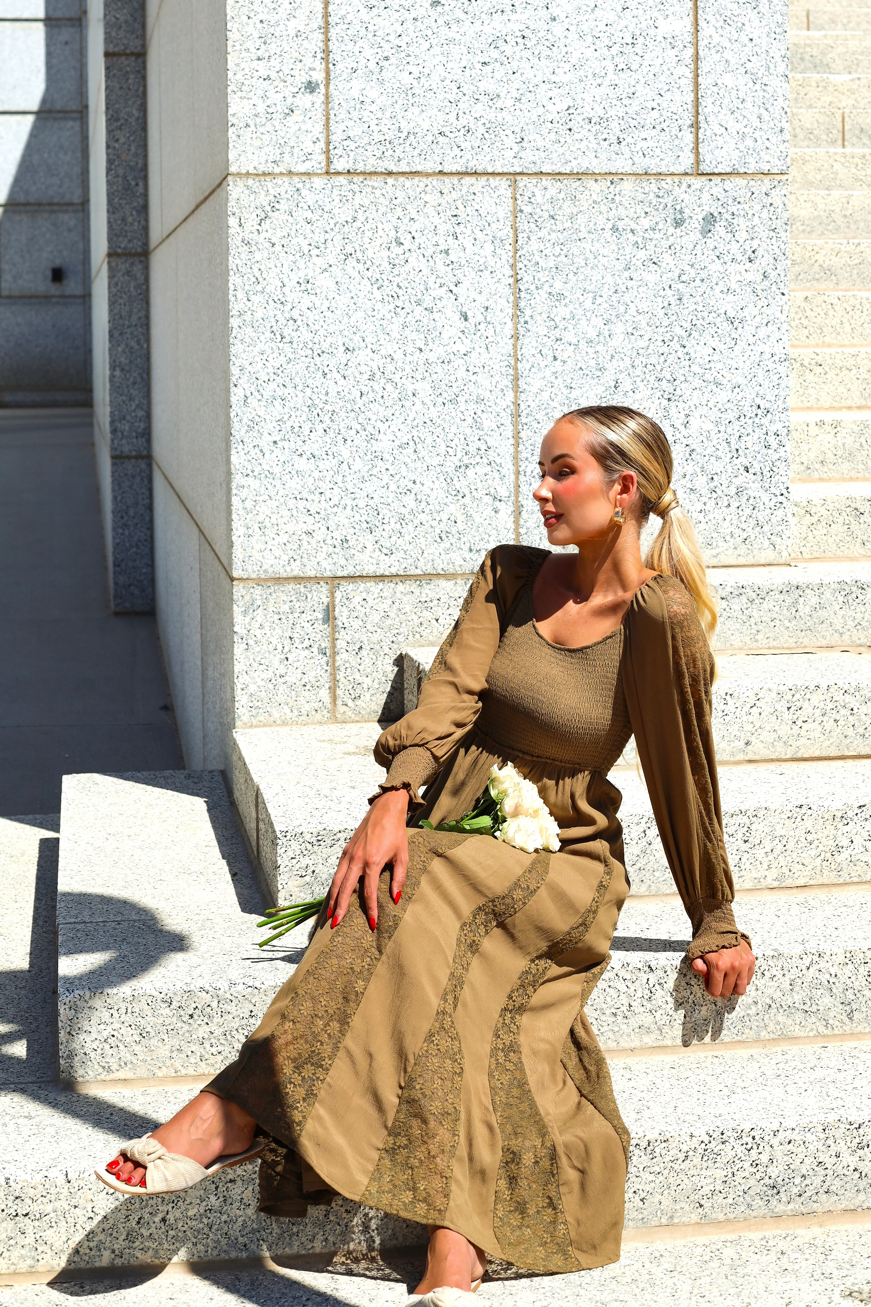 The Brenet Citrine Olive Dresses - XNAUWBI