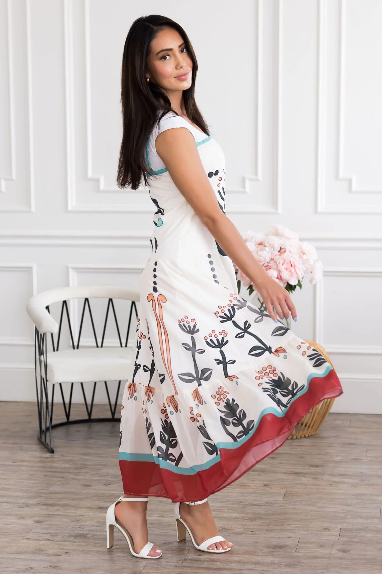 The Cristal Off White Floral Dresses - XNAUWBI