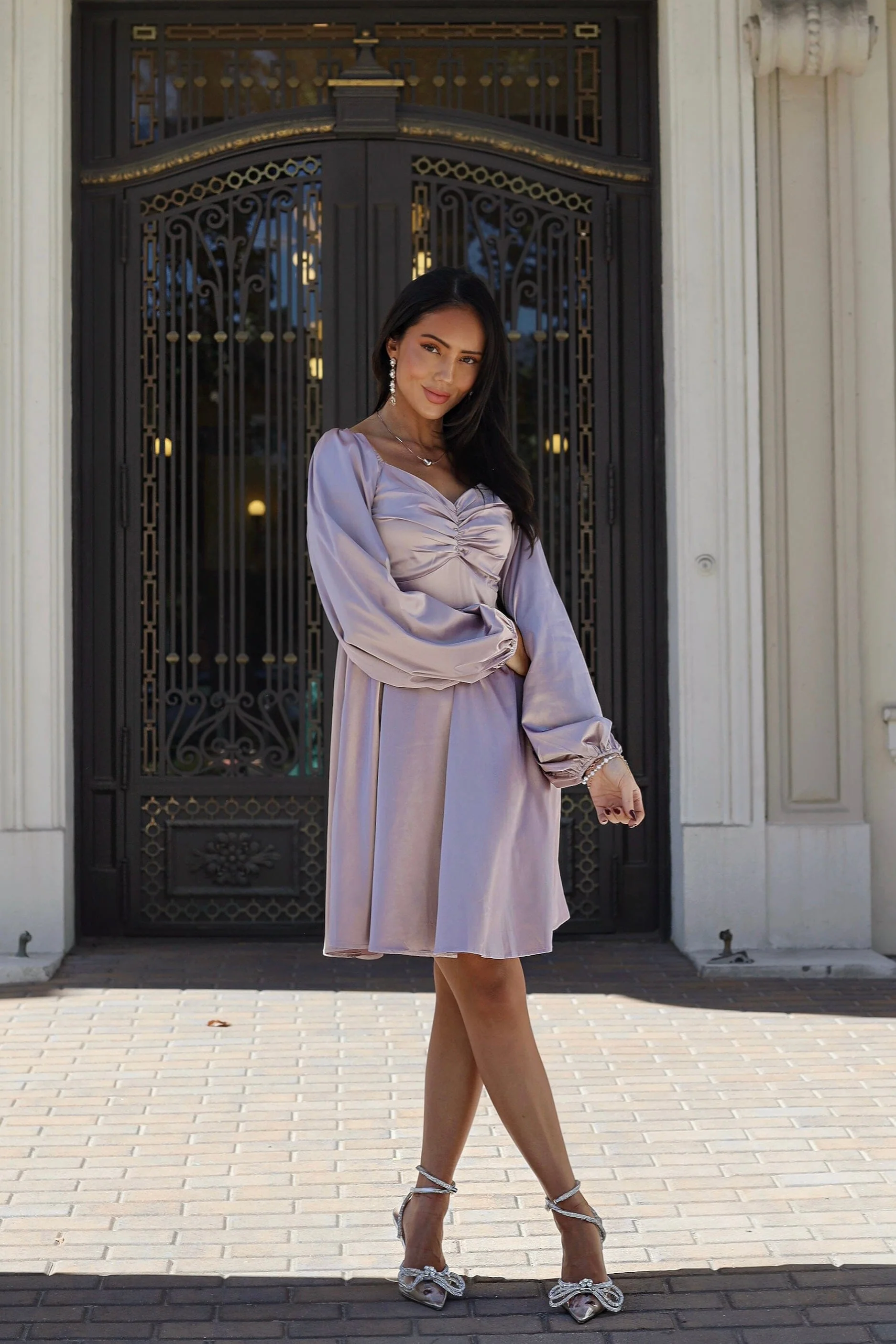 The Gwenllian Mauve Matte Satin Dresses - XNAUWBI