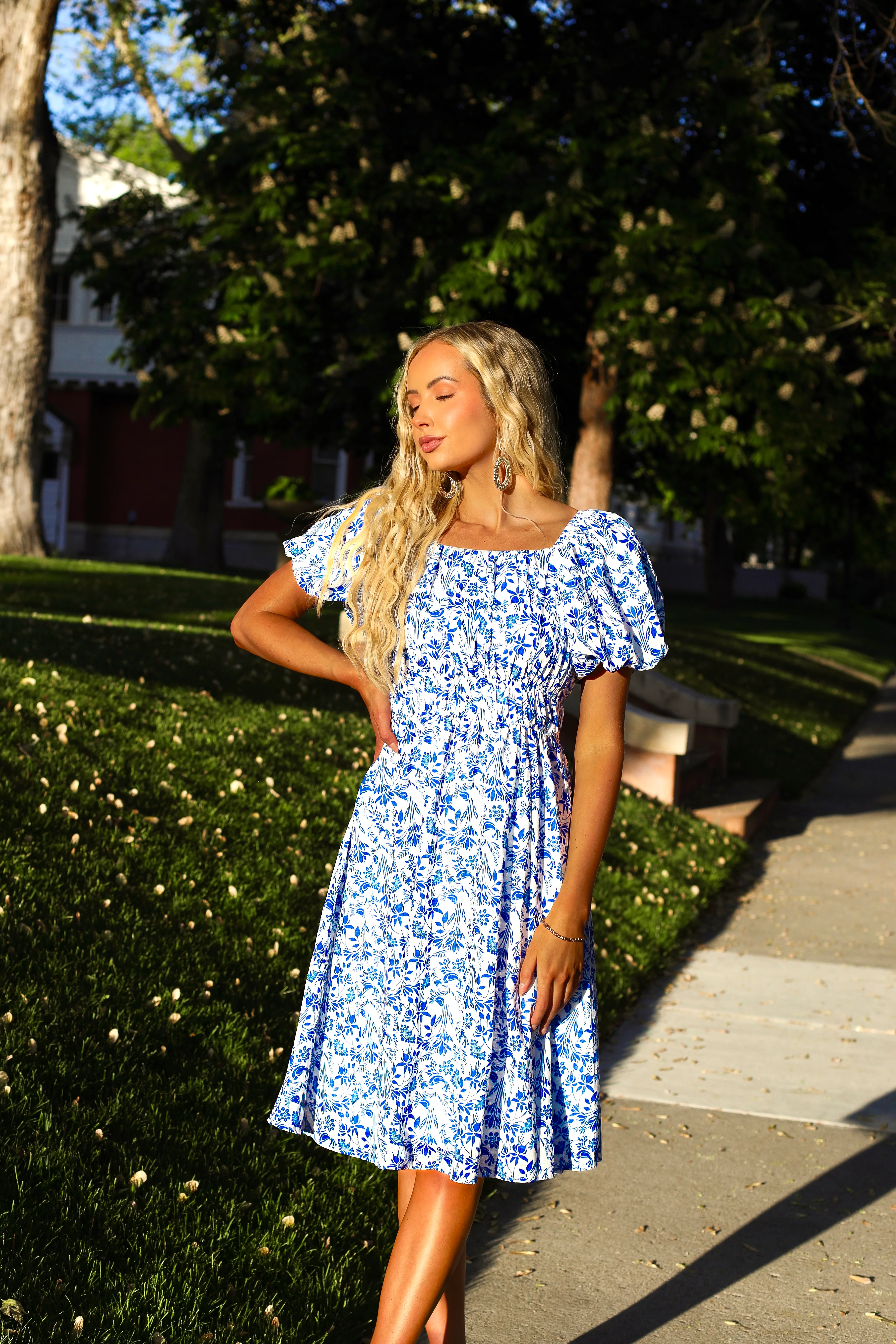 The Arla White/Blue Floral Dresses - XNAUWBI