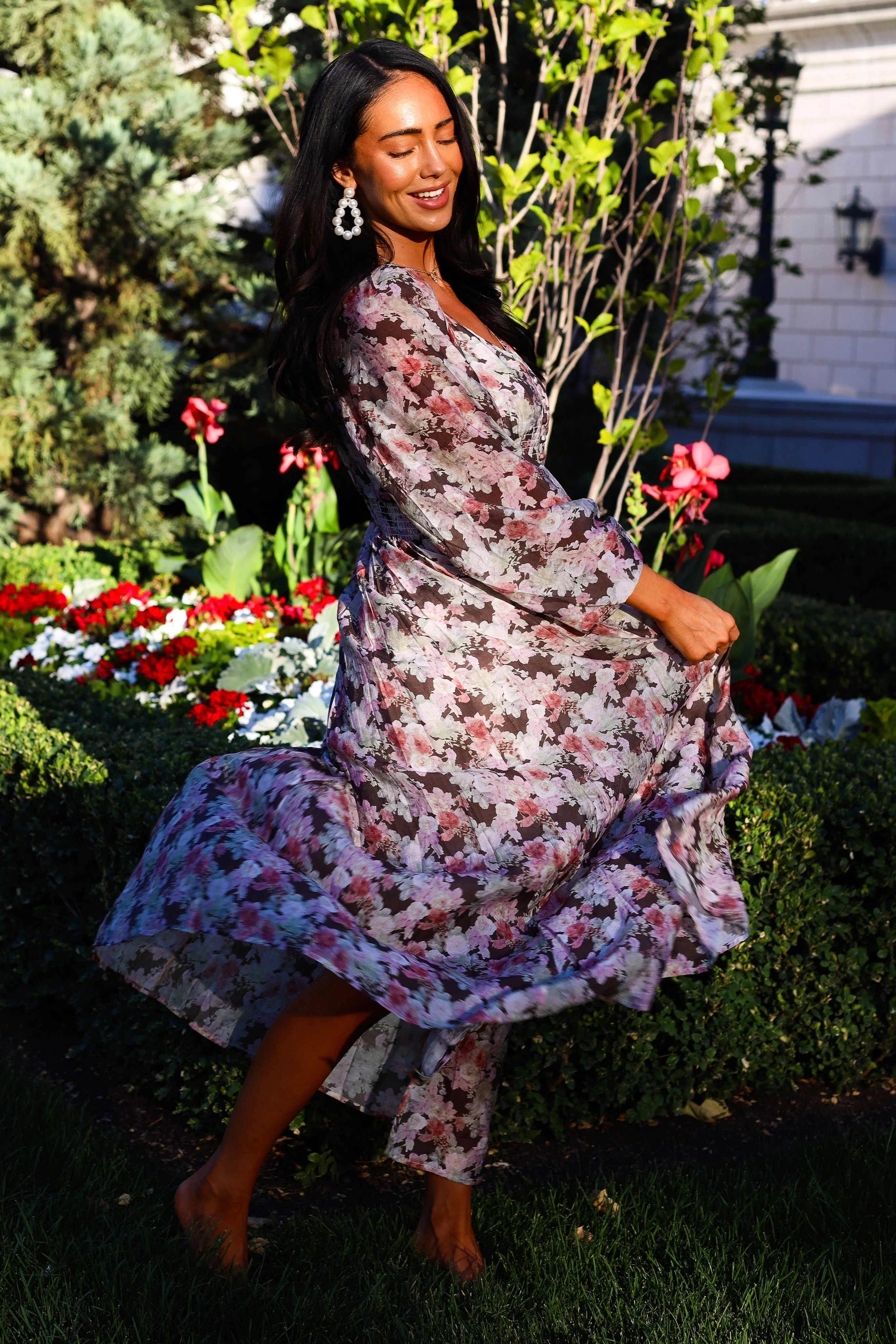 The Veronika Mocha Floral Dresses - XNAUWBI