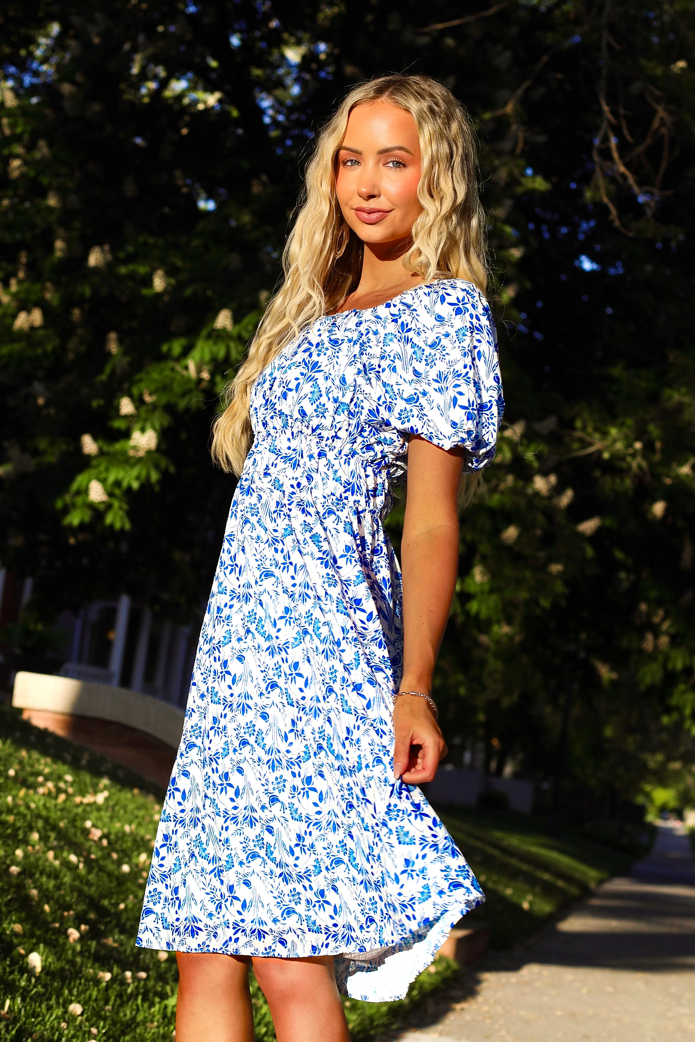 The Arla White/Blue Floral Dresses - XNAUWBI