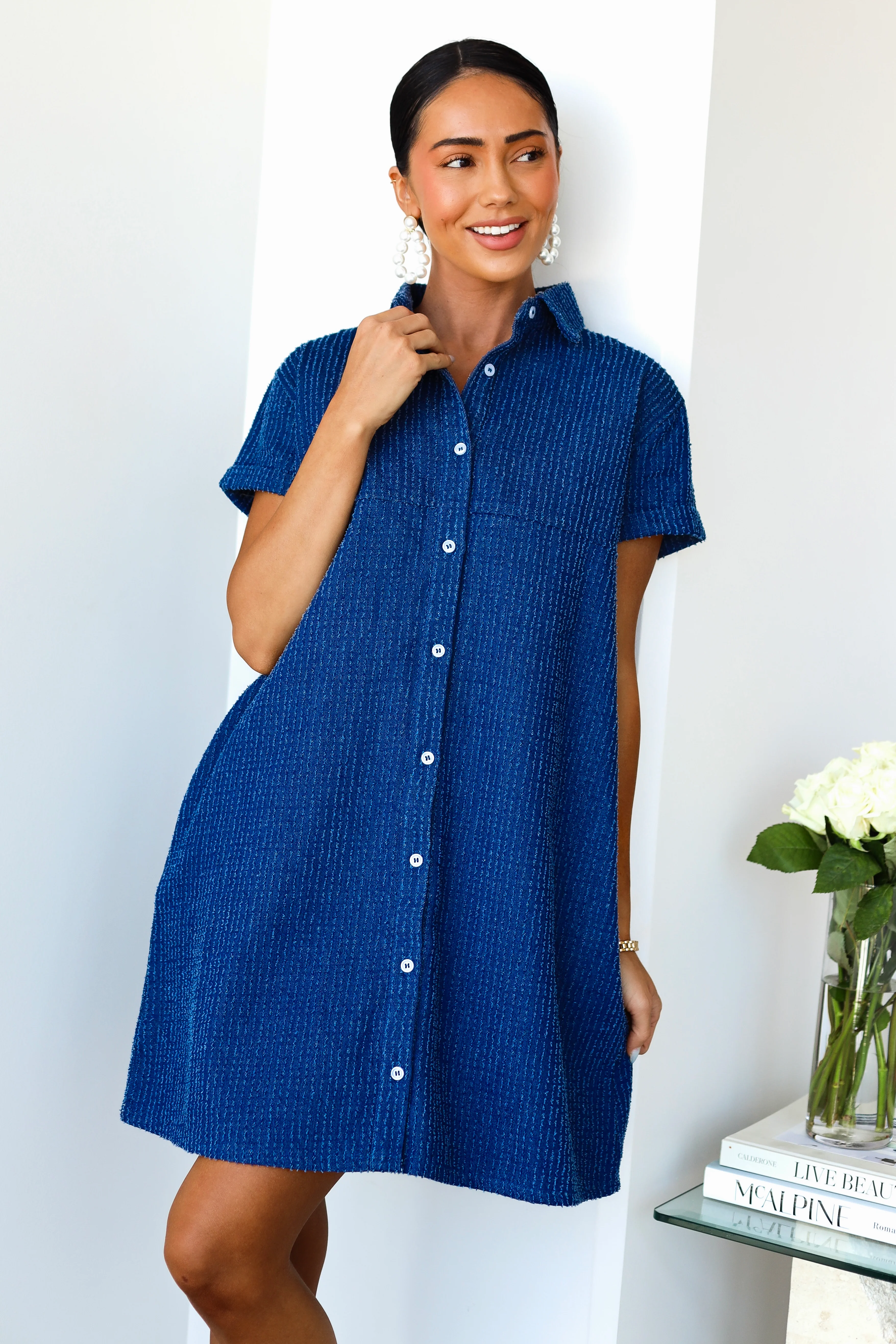 The Tia Textured Denim Dresses - XNAUWBI