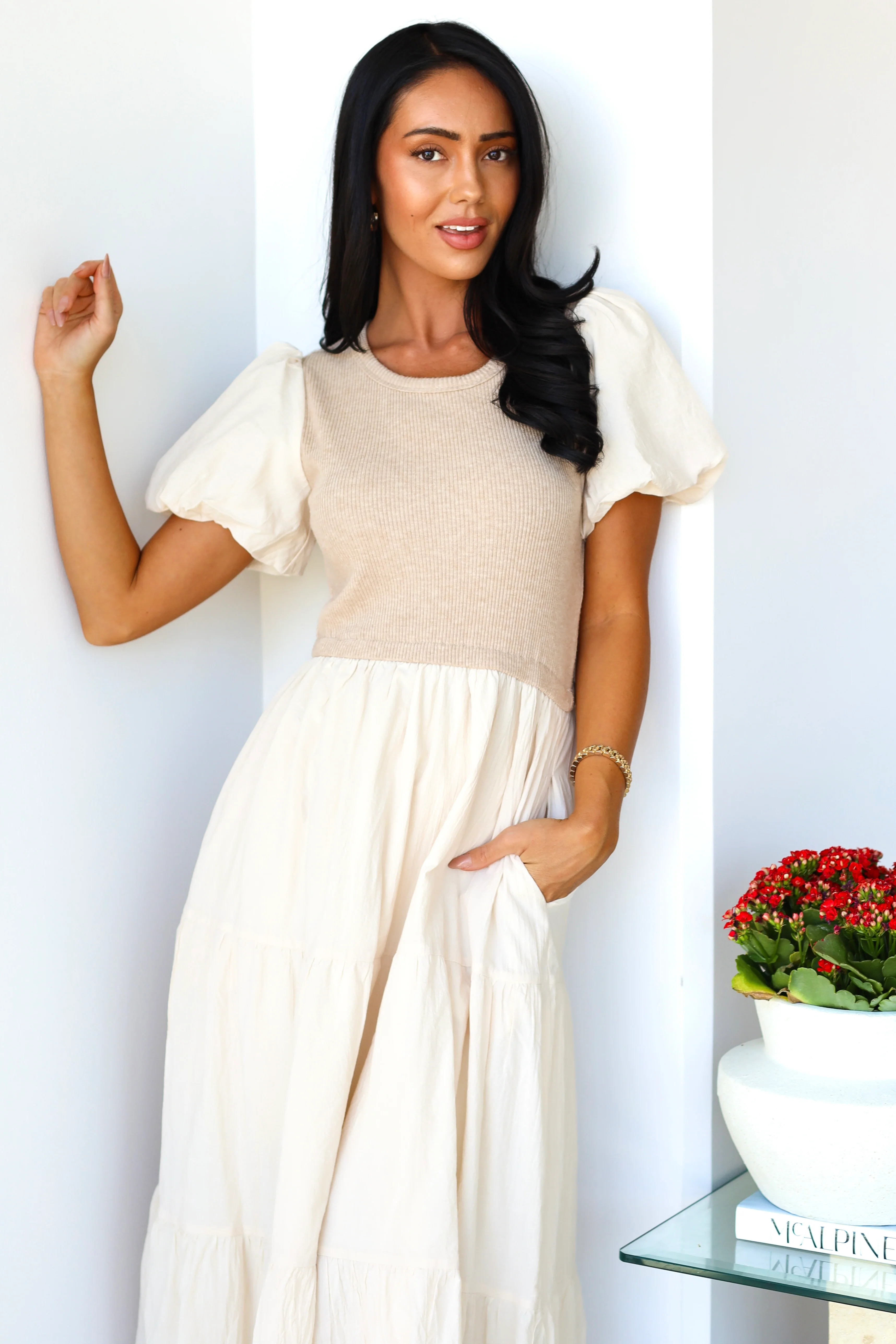 The Jennlea Light Taupe/Cream Dresses - XNAUWBI