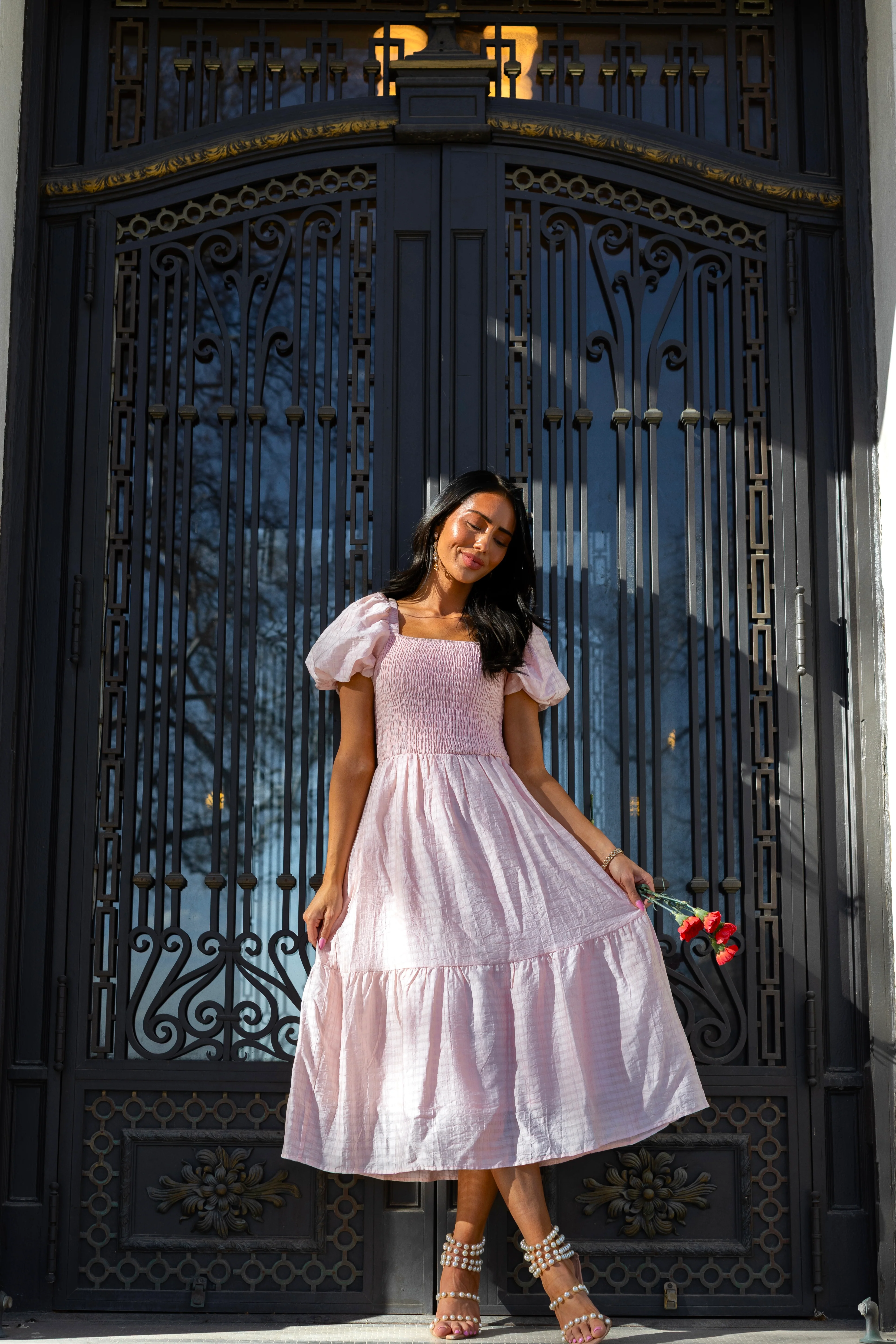 The Yareli Elegant Blush Stripe Dresses - XNAUWBI