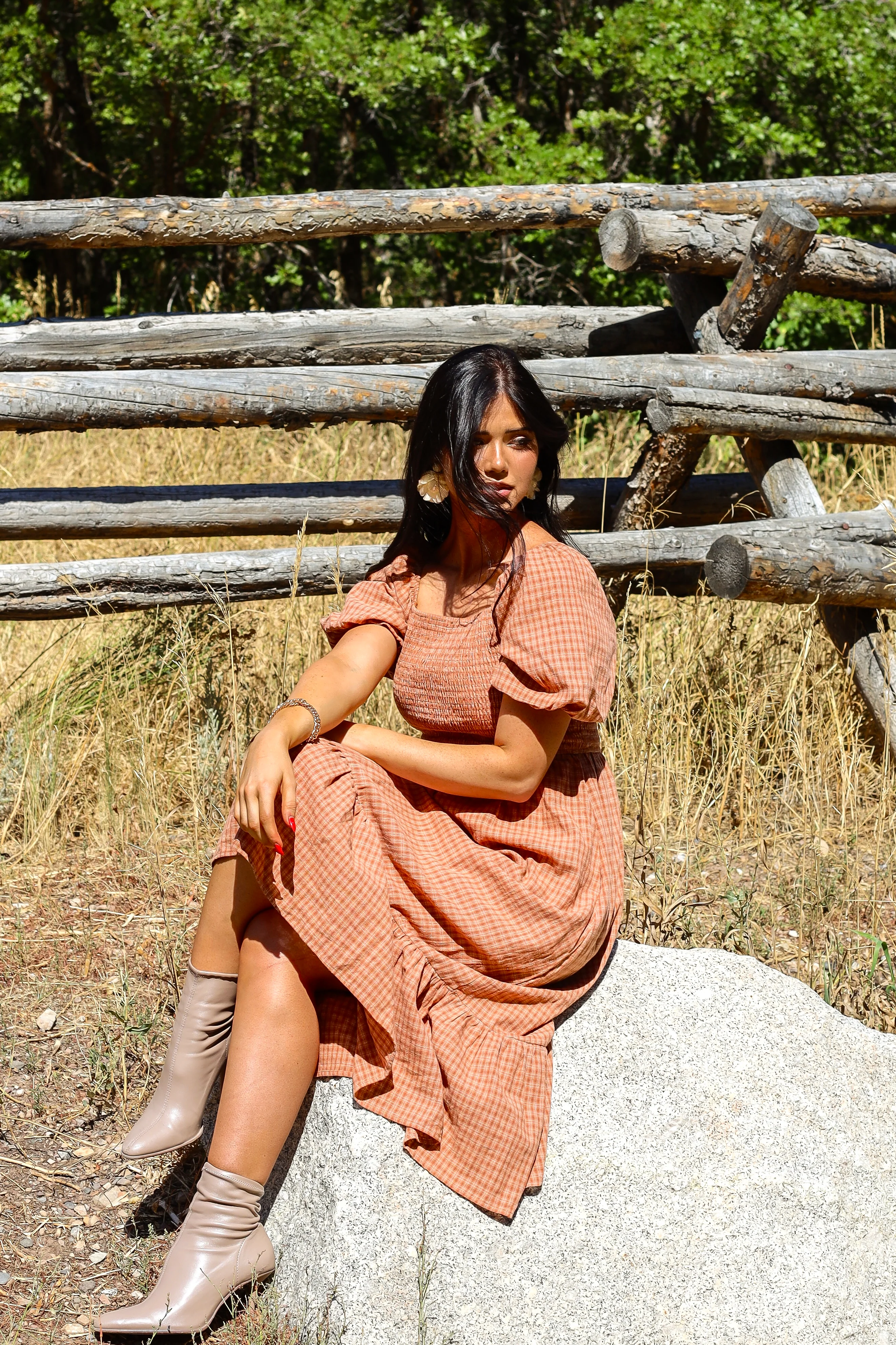 The Azra Light/Dark Clay Gingham Dresses - XNAUWBI