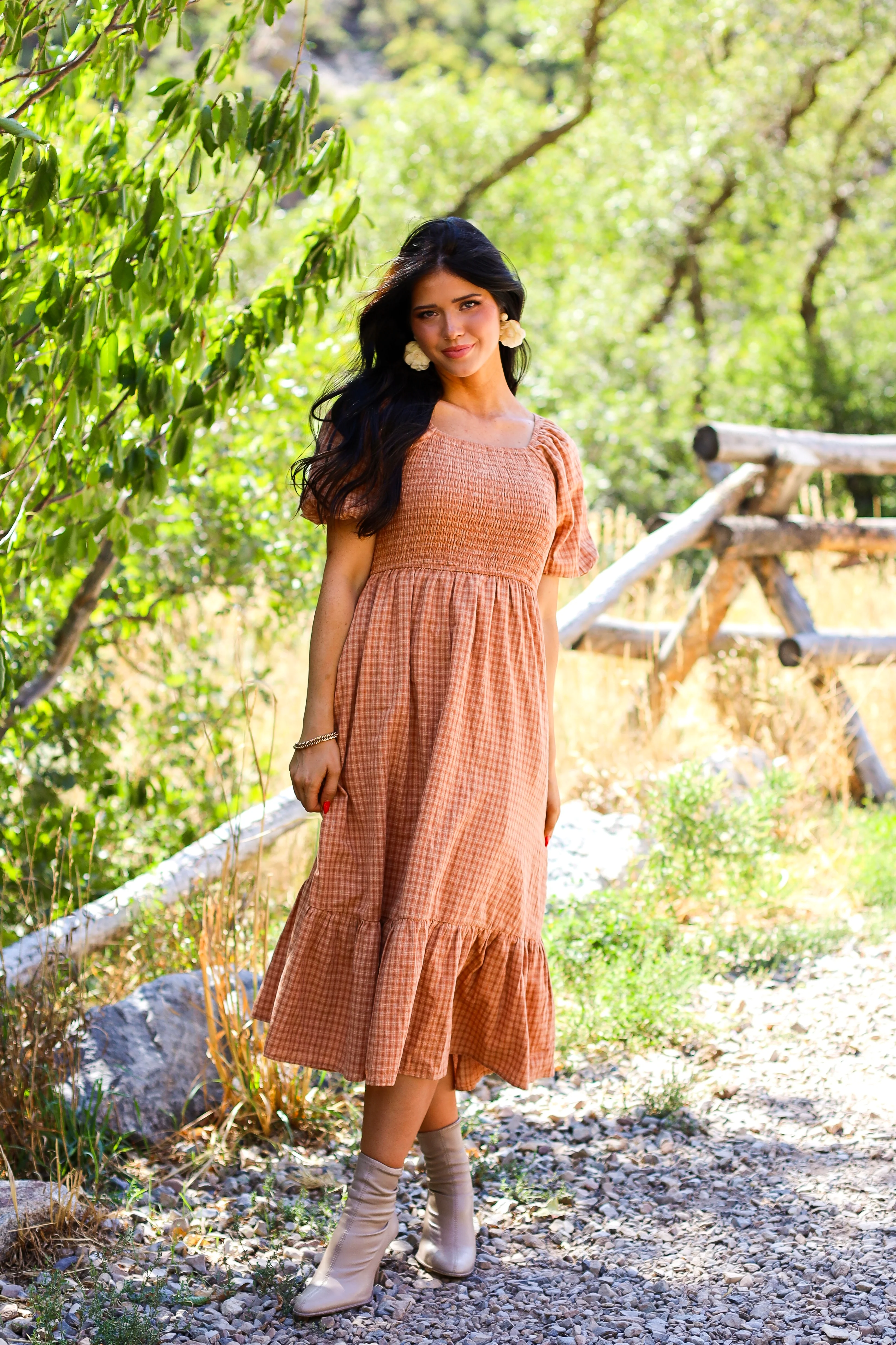 The Azra Light/Dark Clay Gingham Dresses - XNAUWBI