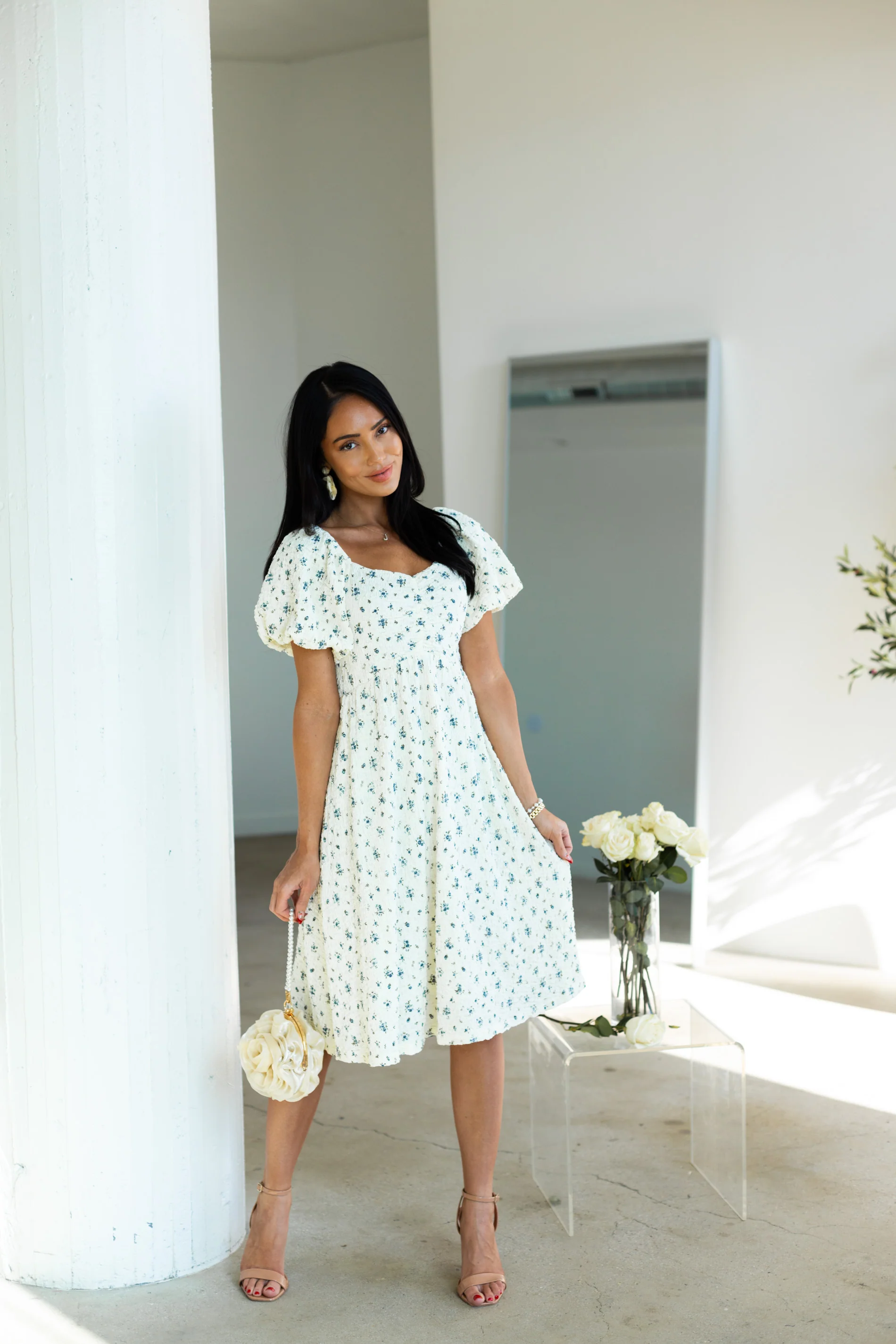 The Pandora Buttercream/Blue Floral Dresses - XNAUWBI