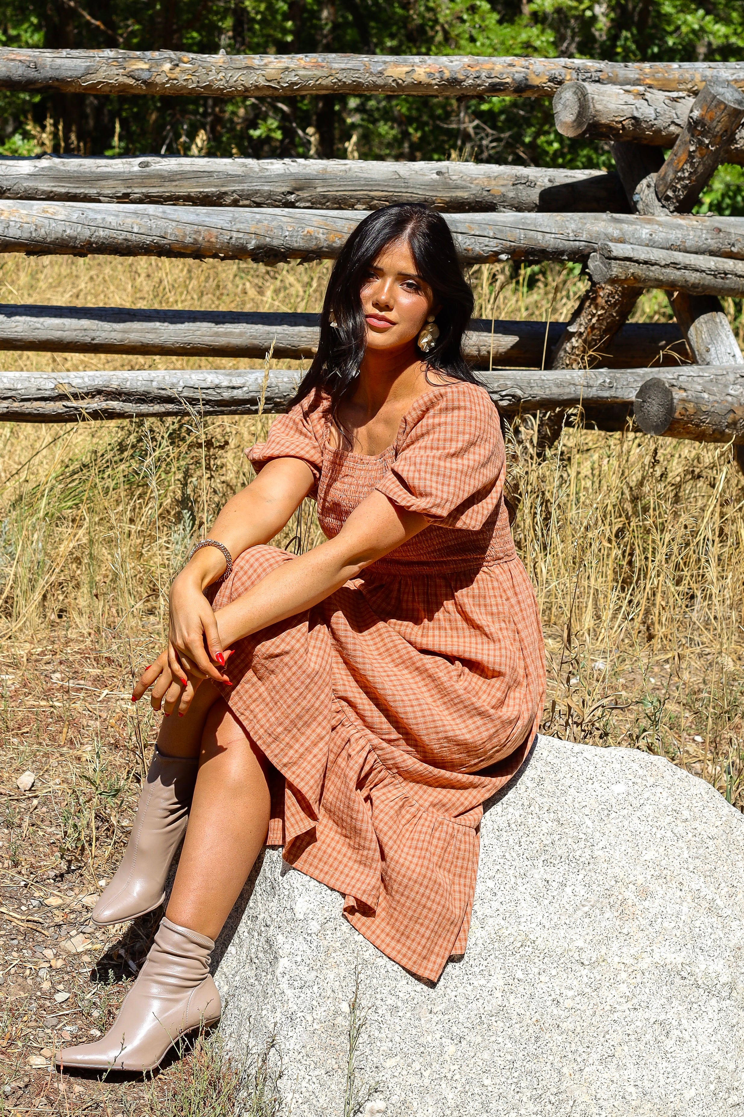 The Azra Light/Dark Clay Gingham Dresses - XNAUWBI