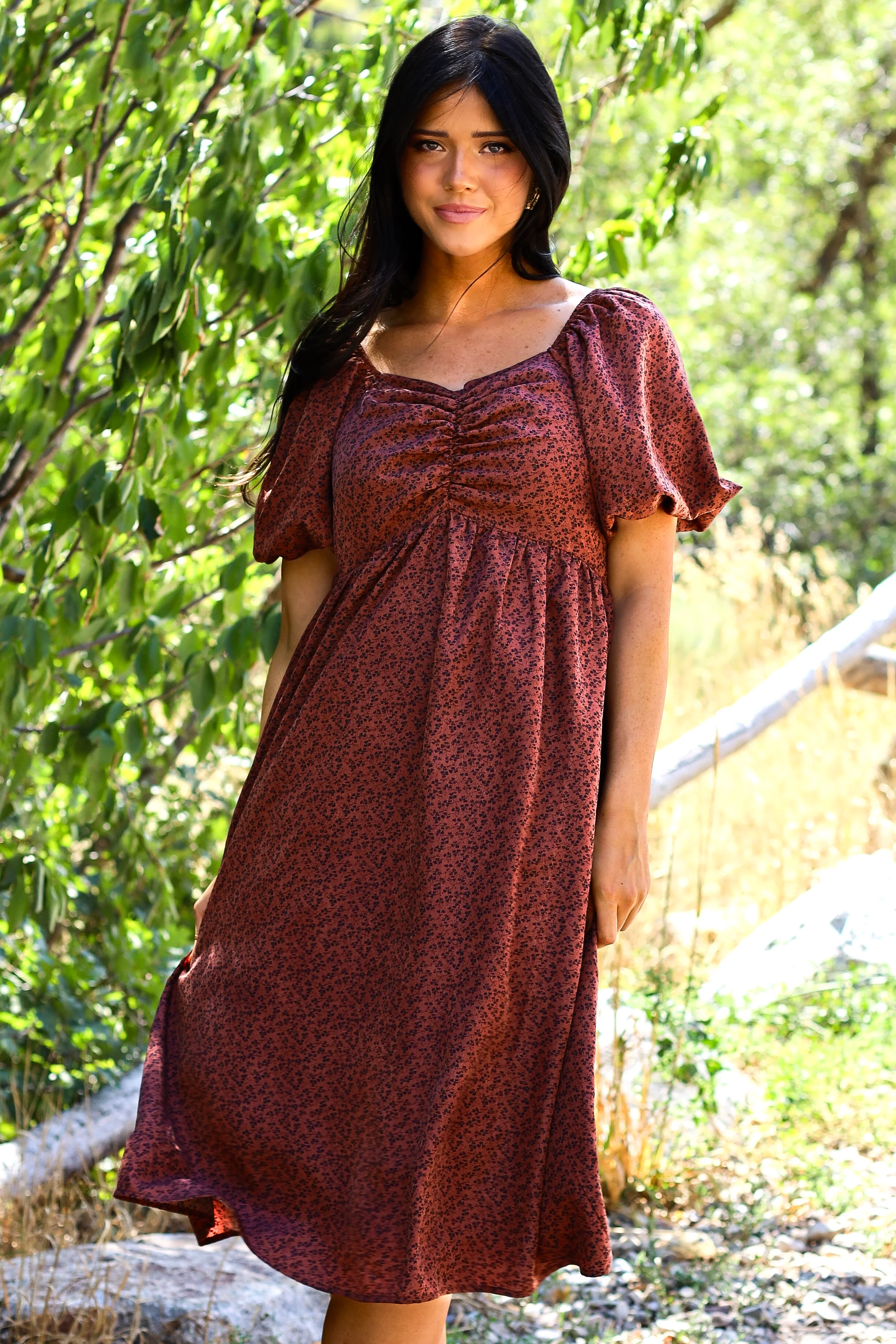 The Charette Chestnut Mini Floral Dresses - XNAUWBI