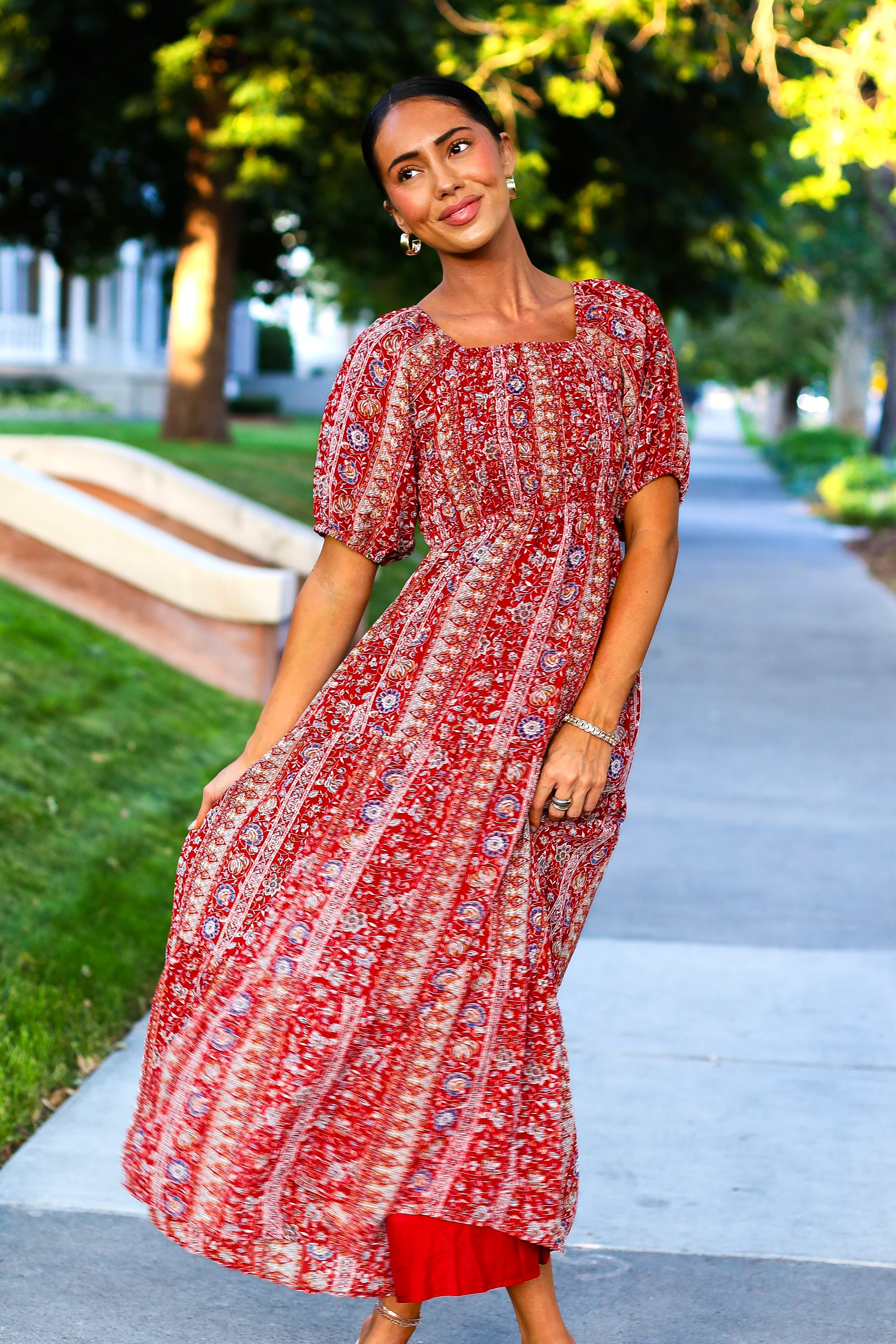 The Indy Red Aztec Dresses - XNAUWBI