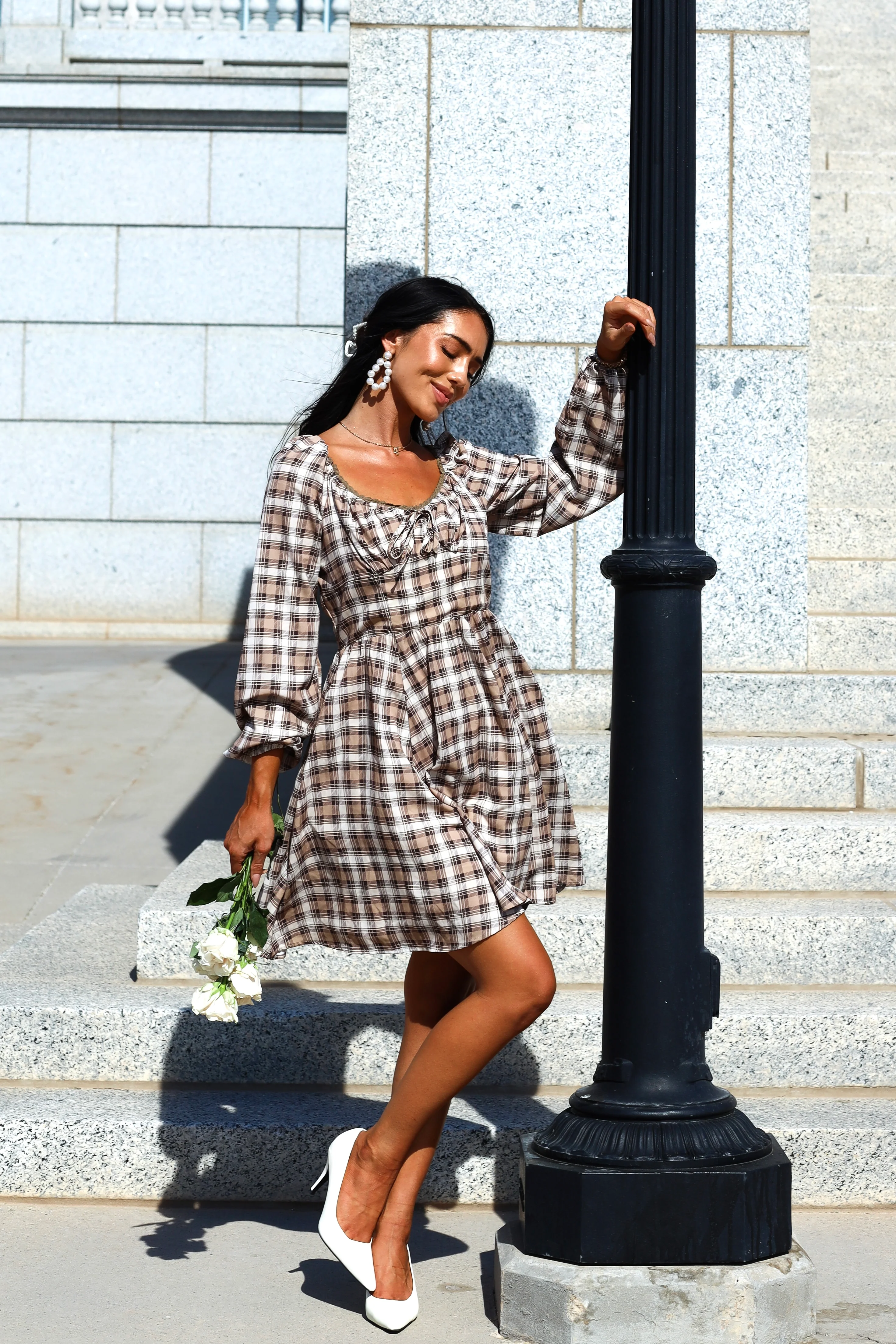 The Lionne Brown/Taupe/Beige Plaid Dresses - XNAUWBI