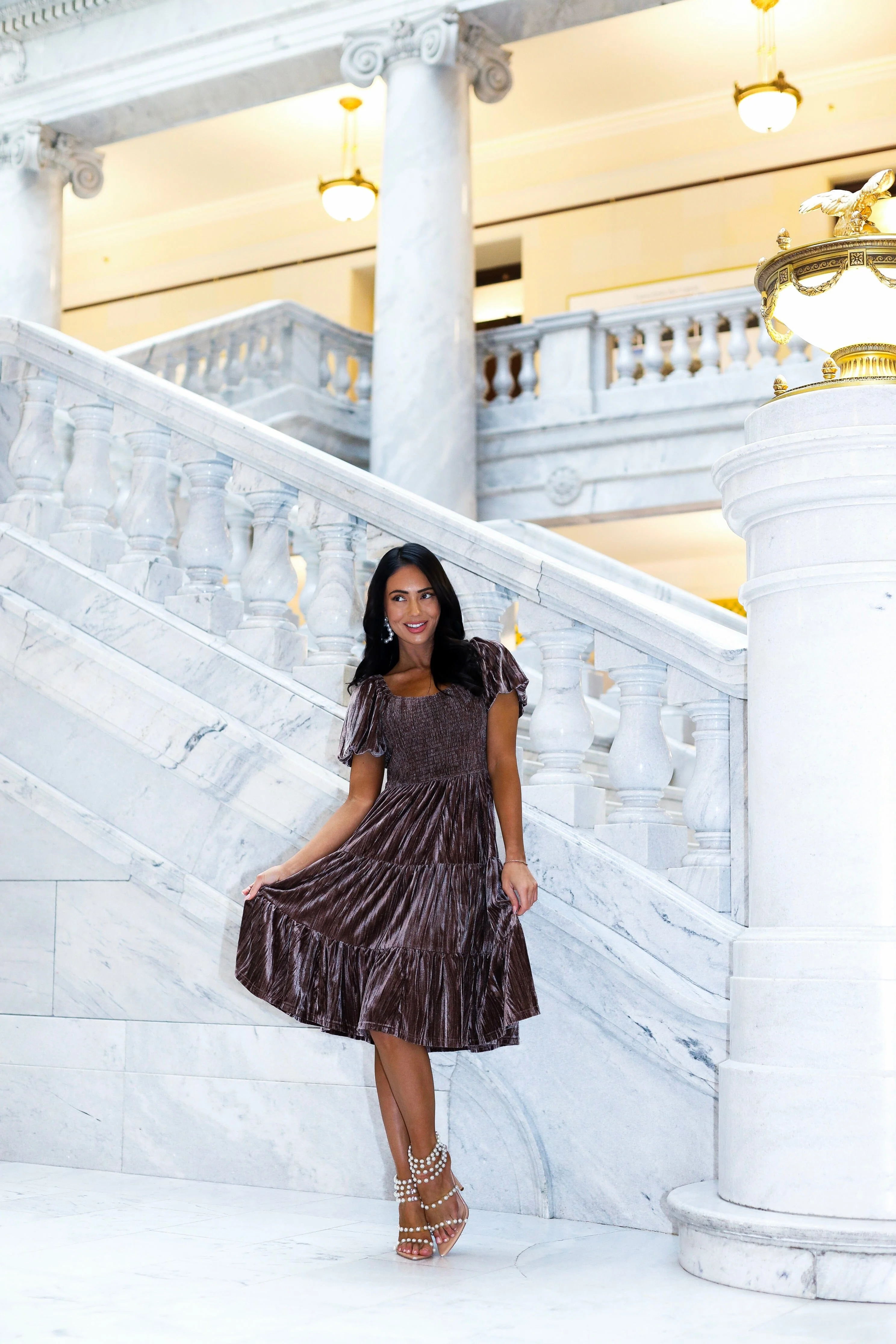 The Franny Taupe Velvet Dresses - XNAUWBI