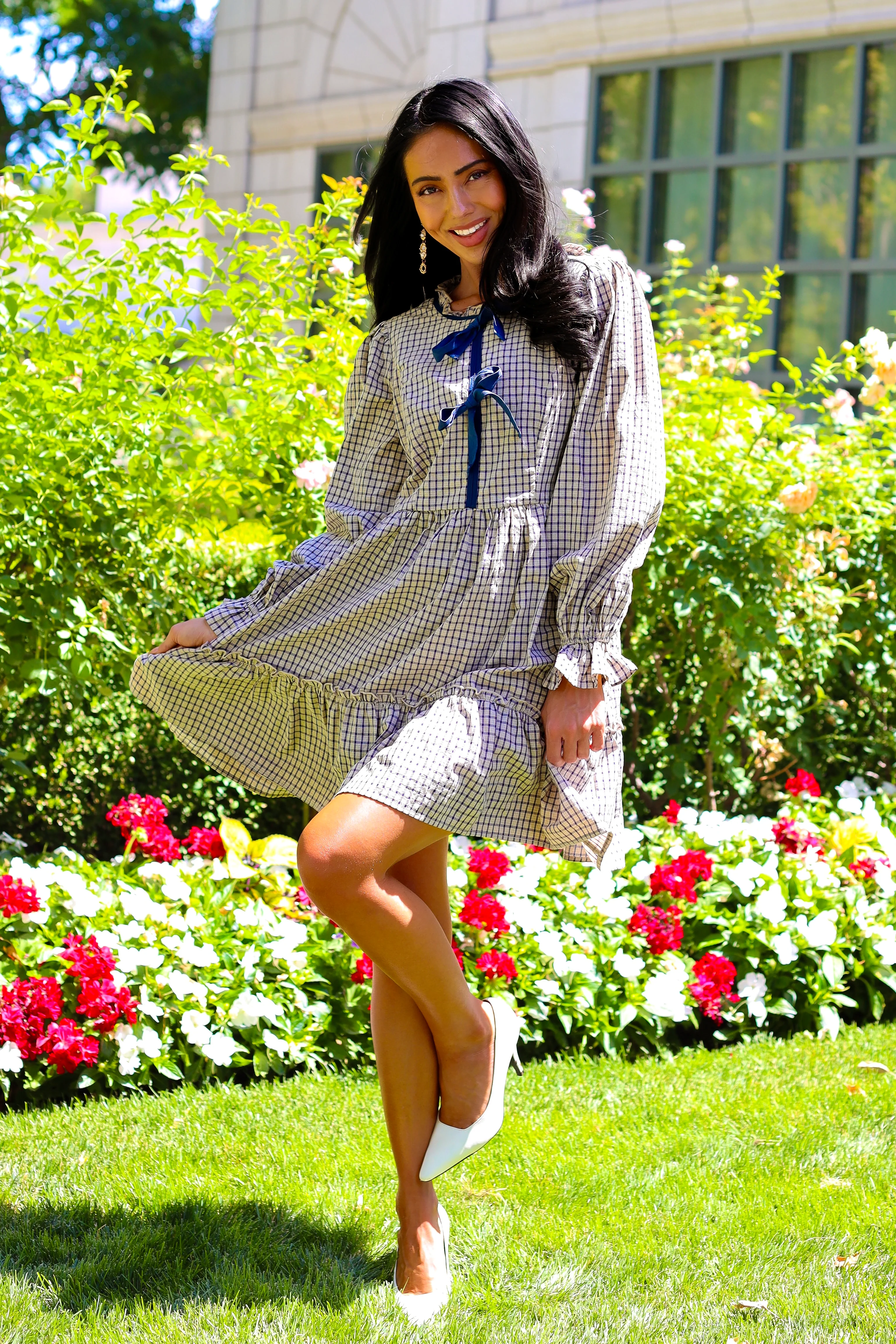 The Kemper Beige/Navy Plaid Dresses - XNAUWBI